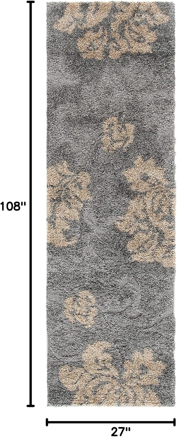 image:imageSAFAVIEH Florida Shag Collection Area Rug 86 x 12 Grey amp Beige Floral Design NonShedding amp Easy Care 12inch Thick Ideal for High Traffic Areas in Living Room Bedroom SG4588013GreyBeige