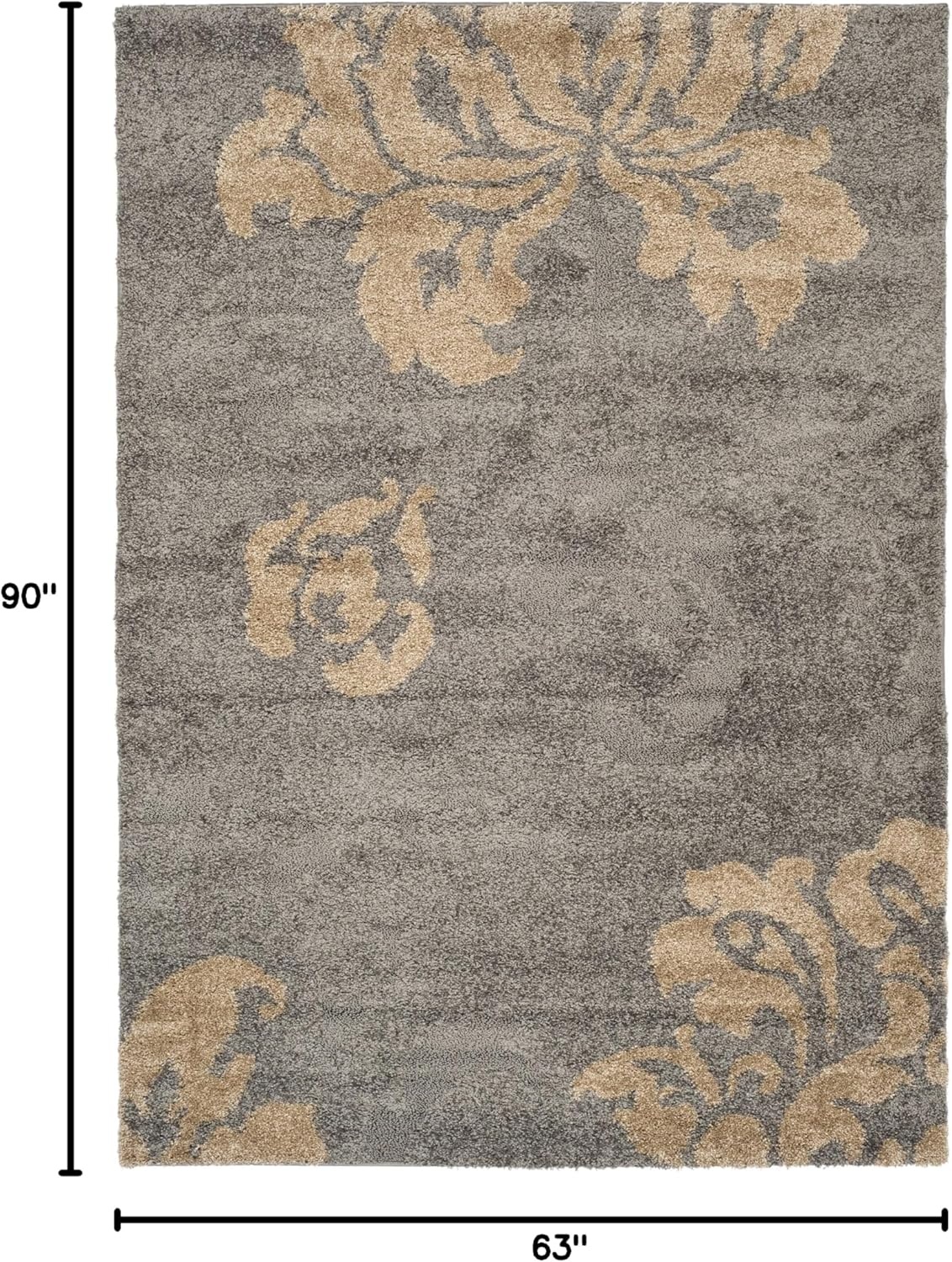 image:imageSAFAVIEH Florida Shag Collection Area Rug 86 x 12 Grey amp Beige Floral Design NonShedding amp Easy Care 12inch Thick Ideal for High Traffic Areas in Living Room Bedroom SG4588013GreyBeige