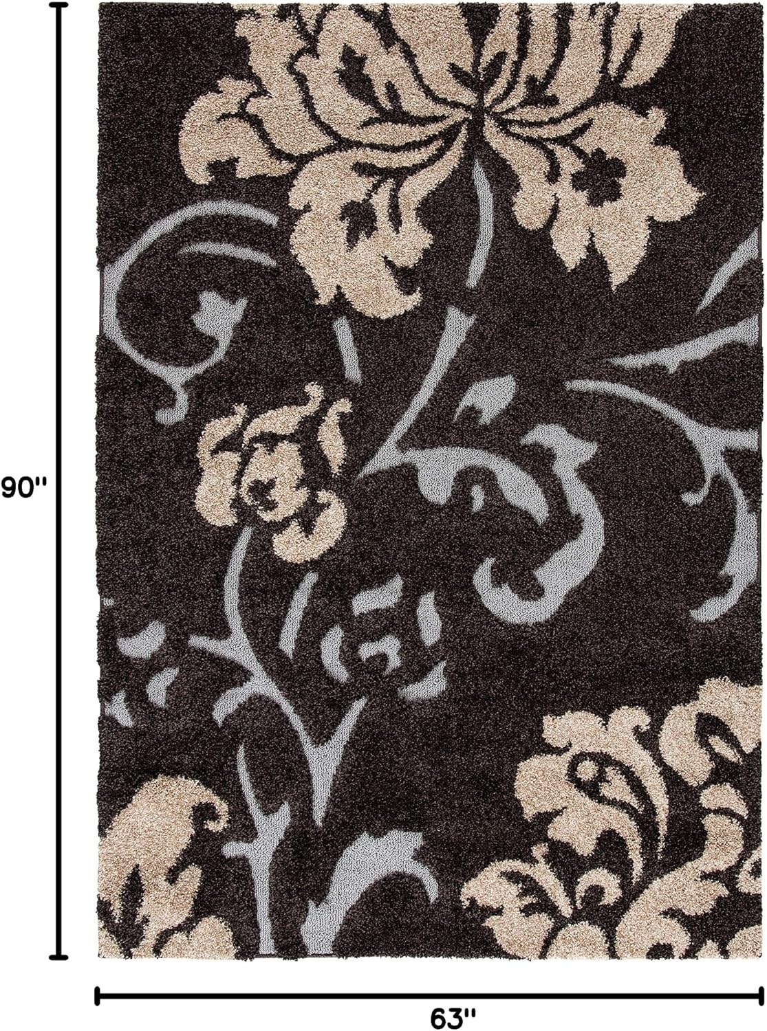 image:imageSAFAVIEH Florida Shag Collection Area Rug 86 x 12 Grey amp Beige Floral Design NonShedding amp Easy Care 12inch Thick Ideal for High Traffic Areas in Living Room Bedroom SG4588013Dark BrownSmoke