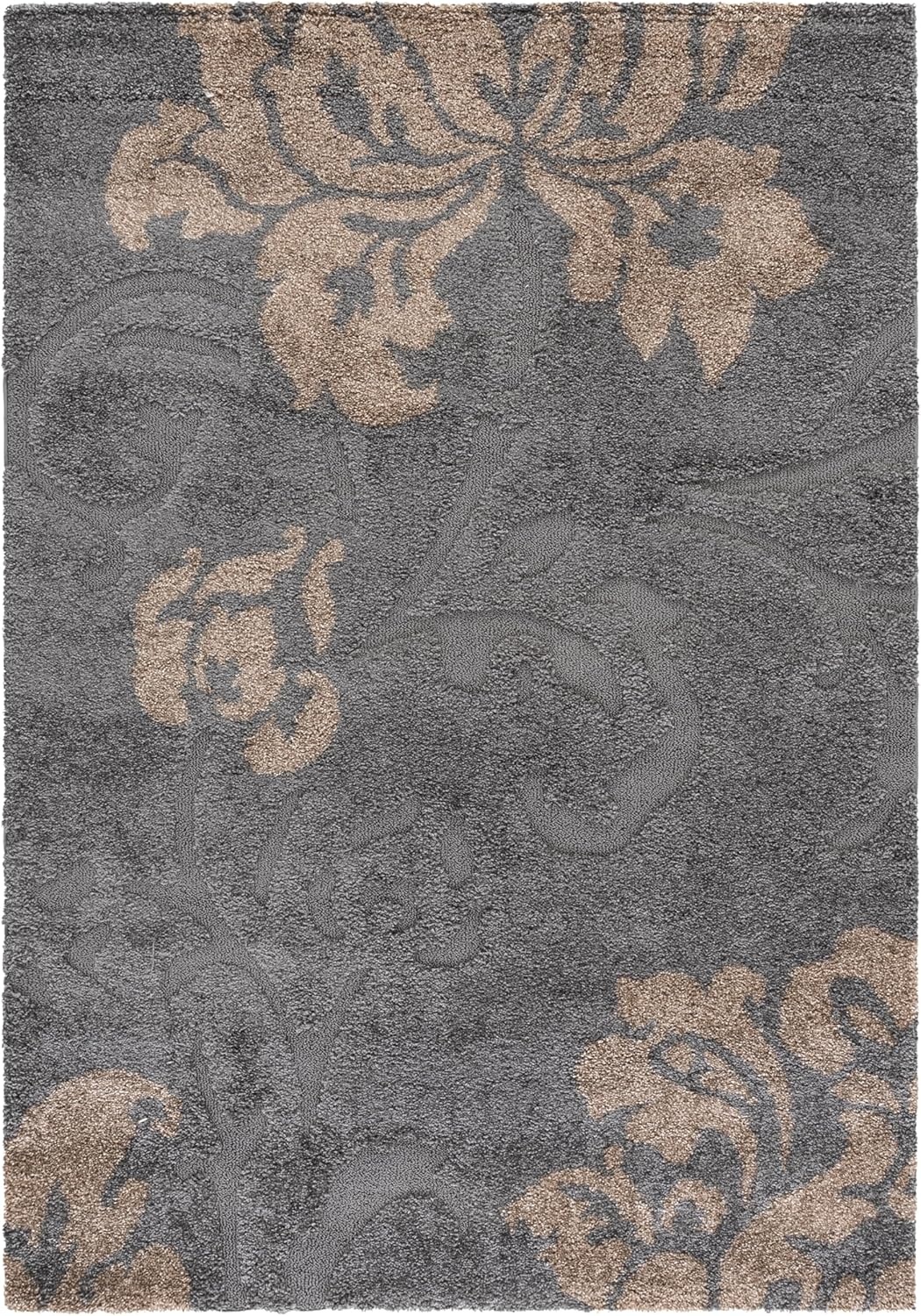 image:imageSAFAVIEH Florida Shag Collection Area Rug 86 x 12 Grey amp Beige Floral Design NonShedding amp Easy Care 12inch Thick Ideal for High Traffic Areas in Living Room Bedroom SG4588013GreyBeige