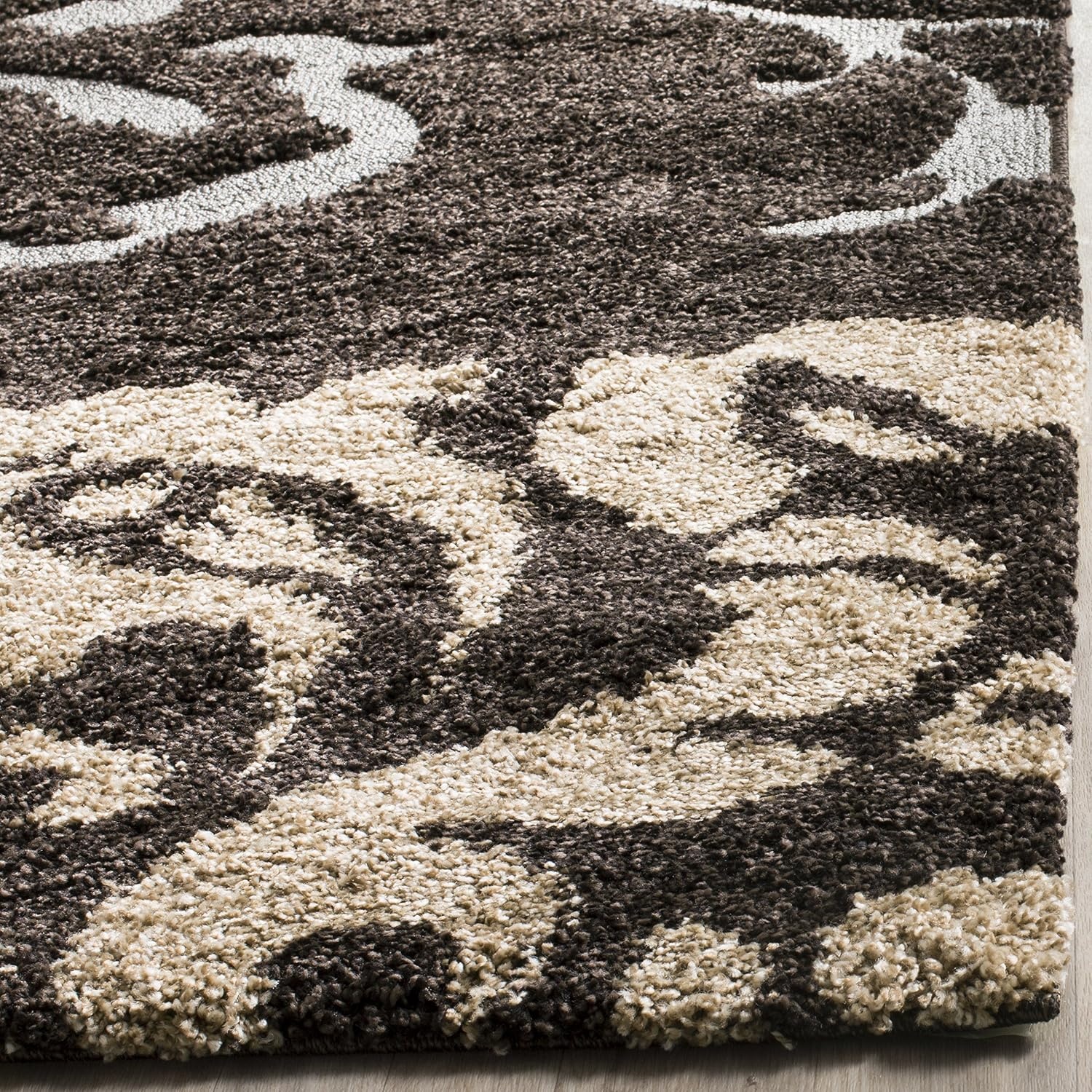 image:imageSAFAVIEH Florida Shag Collection Area Rug 86 x 12 Grey amp Beige Floral Design NonShedding amp Easy Care 12inch Thick Ideal for High Traffic Areas in Living Room Bedroom SG4588013Dark BrownSmoke