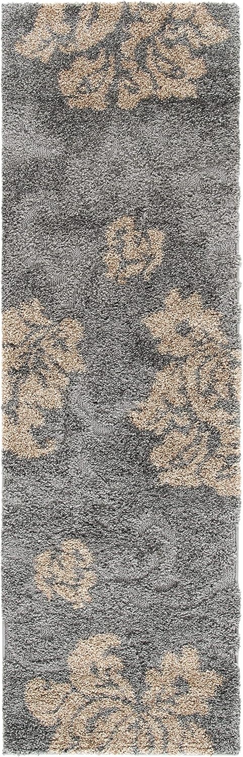 image:imageSAFAVIEH Florida Shag Collection Area Rug 86 x 12 Grey amp Beige Floral Design NonShedding amp Easy Care 12inch Thick Ideal for High Traffic Areas in Living Room Bedroom SG4588013GreyBeige