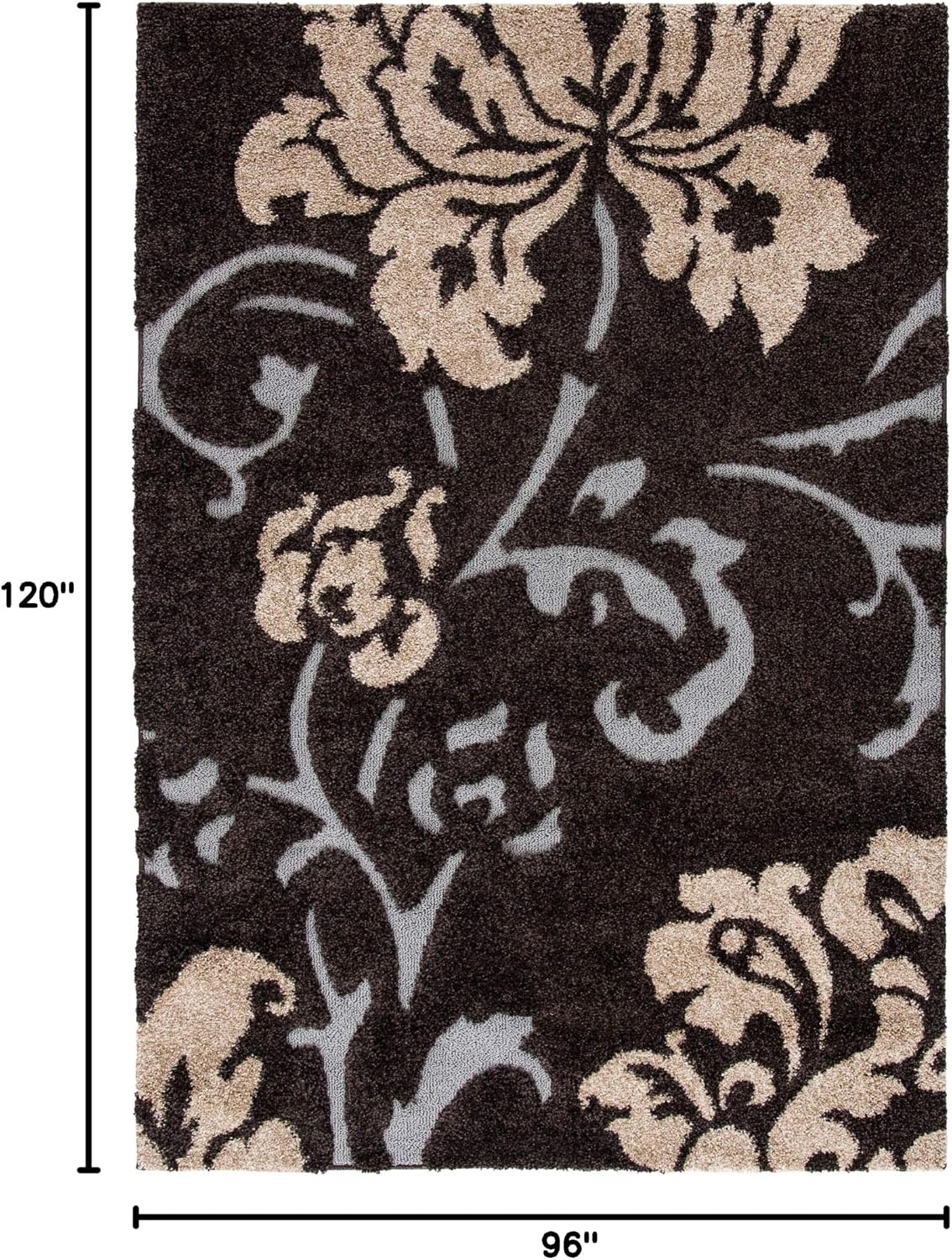 image:imageSAFAVIEH Florida Shag Collection Area Rug 86 x 12 Grey amp Beige Floral Design NonShedding amp Easy Care 12inch Thick Ideal for High Traffic Areas in Living Room Bedroom SG4588013Dark BrownSmoke
