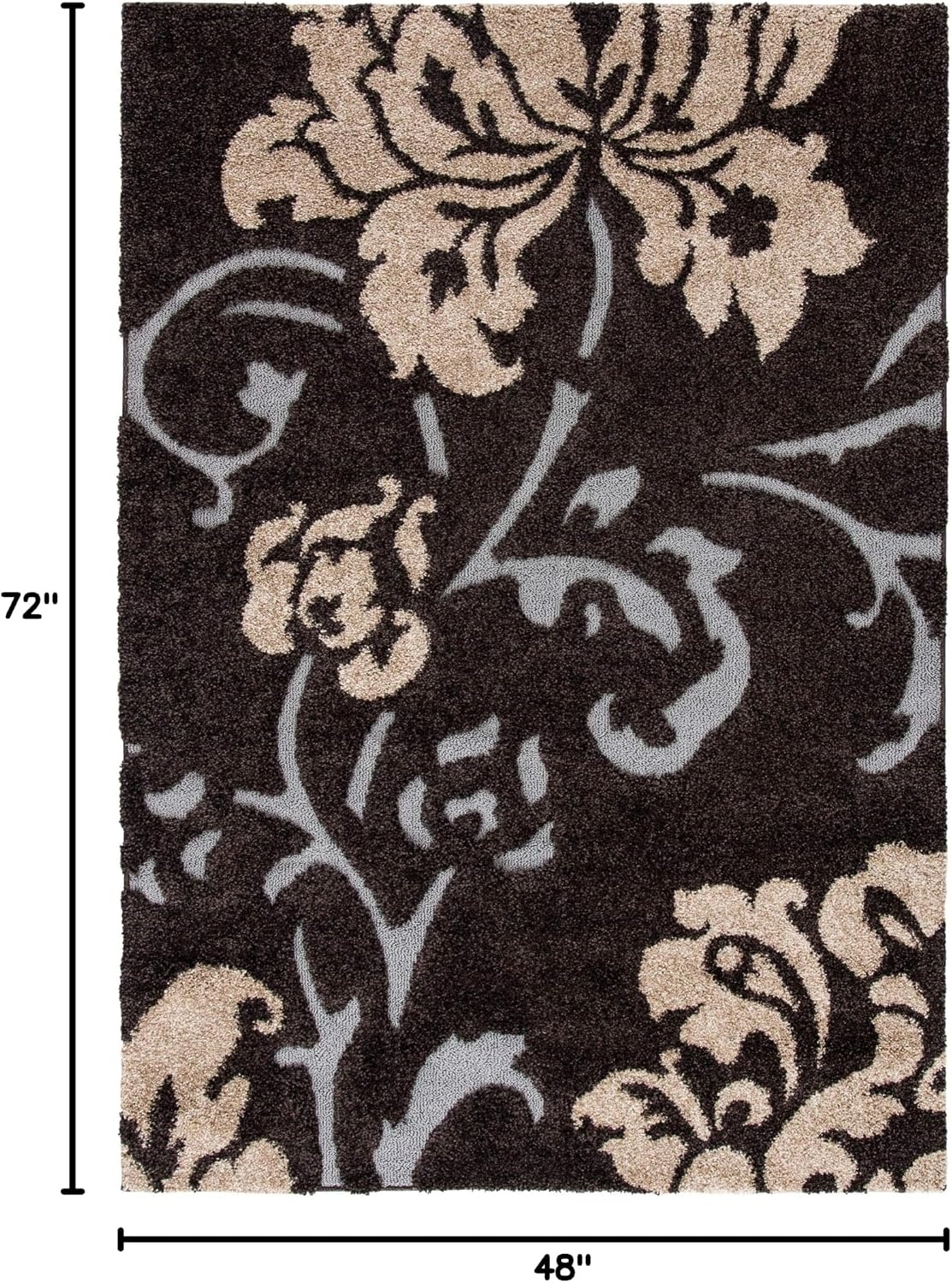 image:imageSAFAVIEH Florida Shag Collection Area Rug 86 x 12 Grey amp Beige Floral Design NonShedding amp Easy Care 12inch Thick Ideal for High Traffic Areas in Living Room Bedroom SG4588013Dark BrownSmoke
