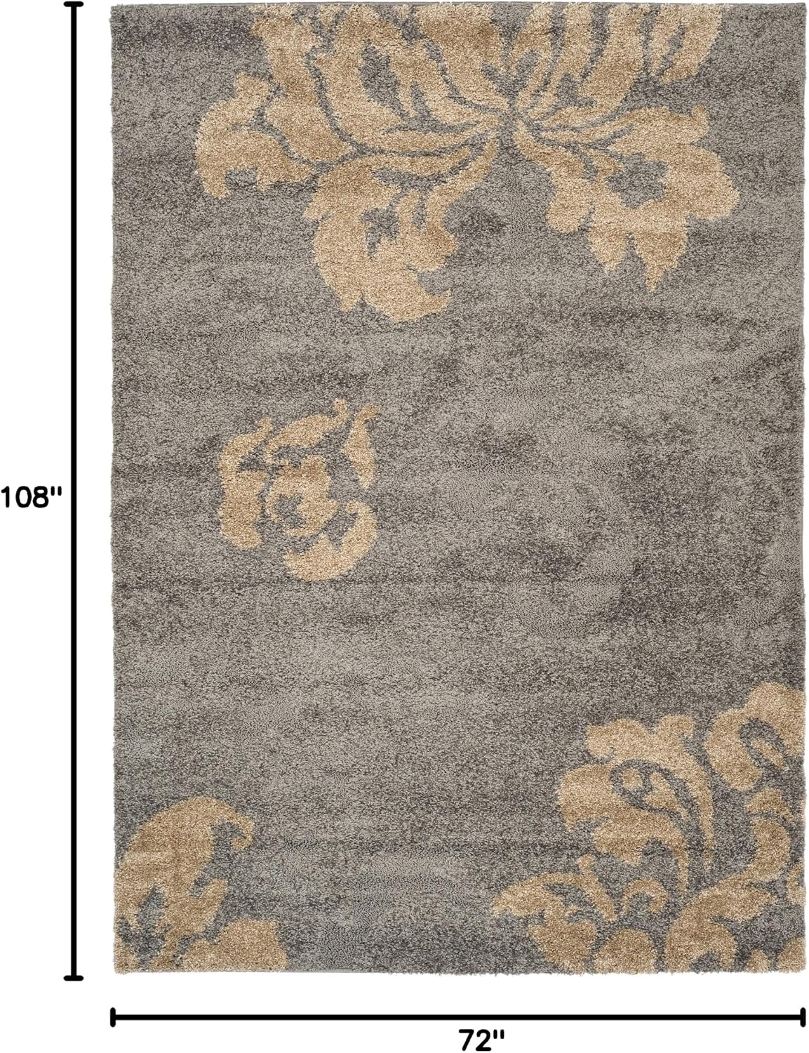 image:imageSAFAVIEH Florida Shag Collection Area Rug 86 x 12 Grey amp Beige Floral Design NonShedding amp Easy Care 12inch Thick Ideal for High Traffic Areas in Living Room Bedroom SG4588013GreyBeige