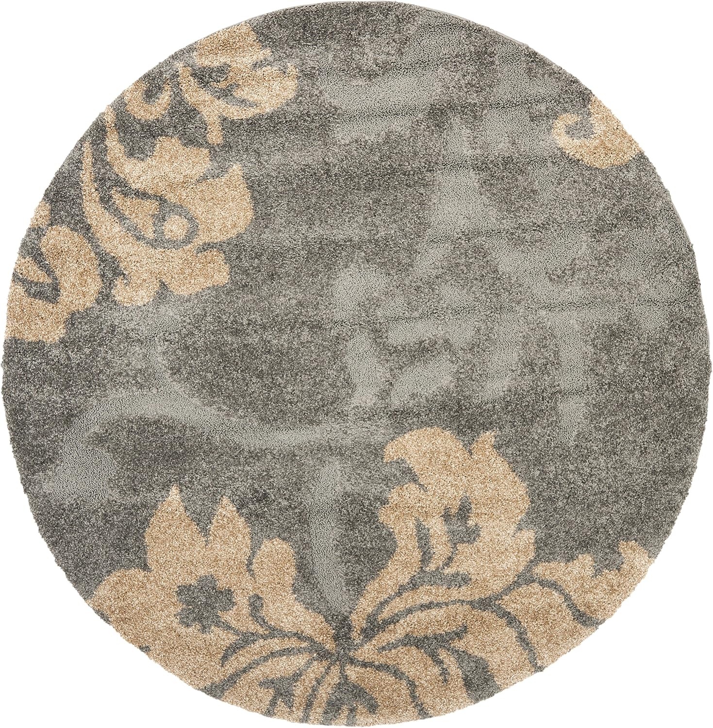 image:imageSAFAVIEH Florida Shag Collection Area Rug 86 x 12 Grey amp Beige Floral Design NonShedding amp Easy Care 12inch Thick Ideal for High Traffic Areas in Living Room Bedroom SG4588013GreyBeige