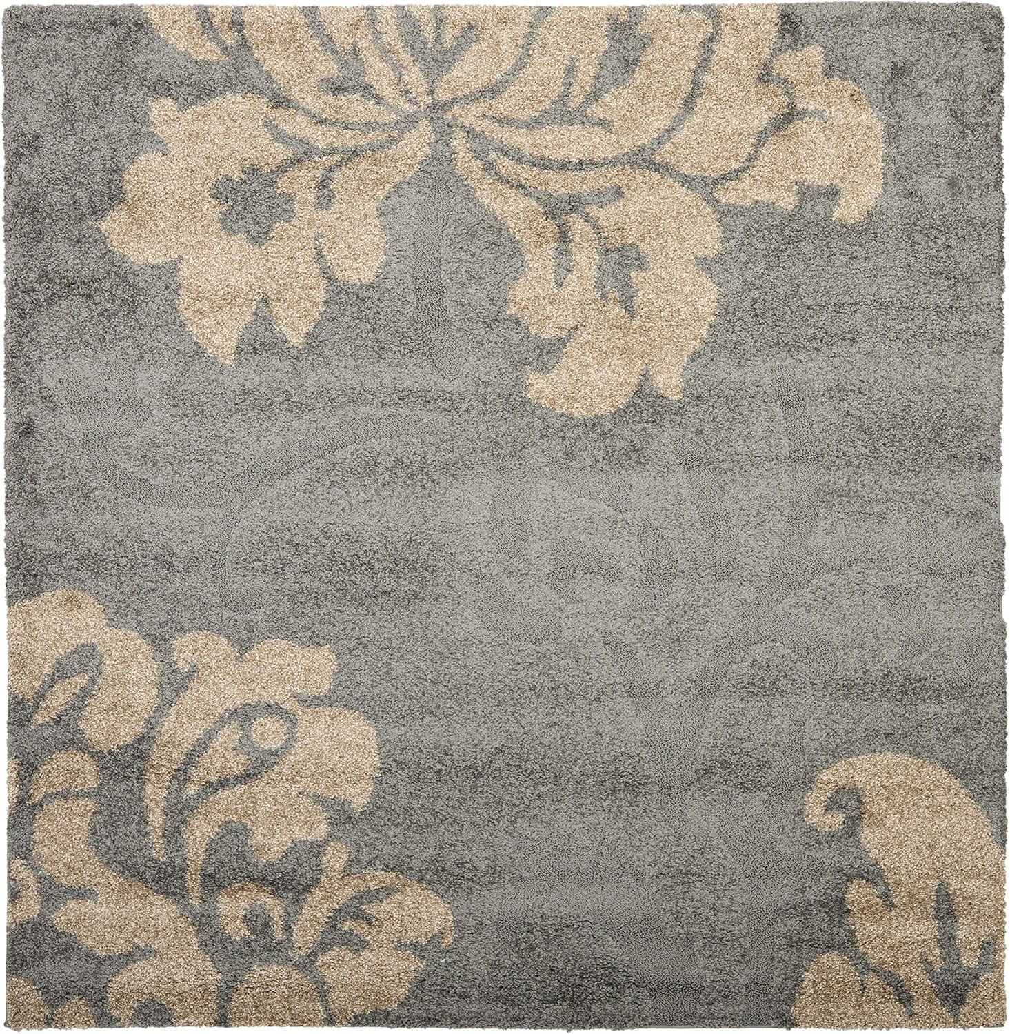 image:imageSAFAVIEH Florida Shag Collection Area Rug 86 x 12 Grey amp Beige Floral Design NonShedding amp Easy Care 12inch Thick Ideal for High Traffic Areas in Living Room Bedroom SG4588013GreyBeige