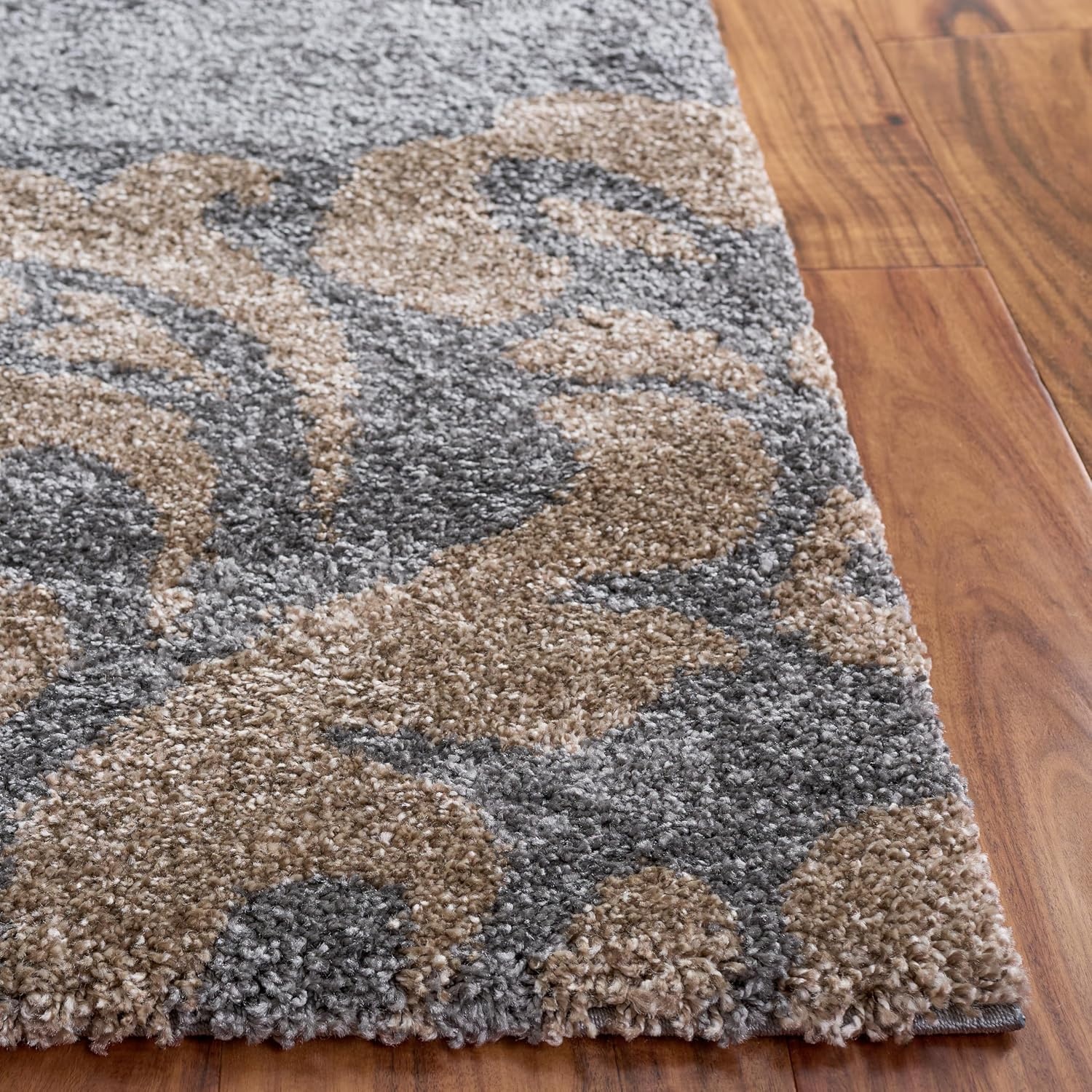 image:imageSAFAVIEH Florida Shag Collection Area Rug 86 x 12 Grey amp Beige Floral Design NonShedding amp Easy Care 12inch Thick Ideal for High Traffic Areas in Living Room Bedroom SG4588013GreyBeige