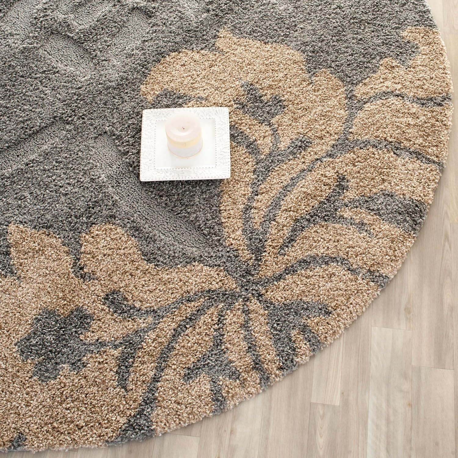 image:imageSAFAVIEH Florida Shag Collection Area Rug 86 x 12 Grey amp Beige Floral Design NonShedding amp Easy Care 12inch Thick Ideal for High Traffic Areas in Living Room Bedroom SG4588013GreyBeige