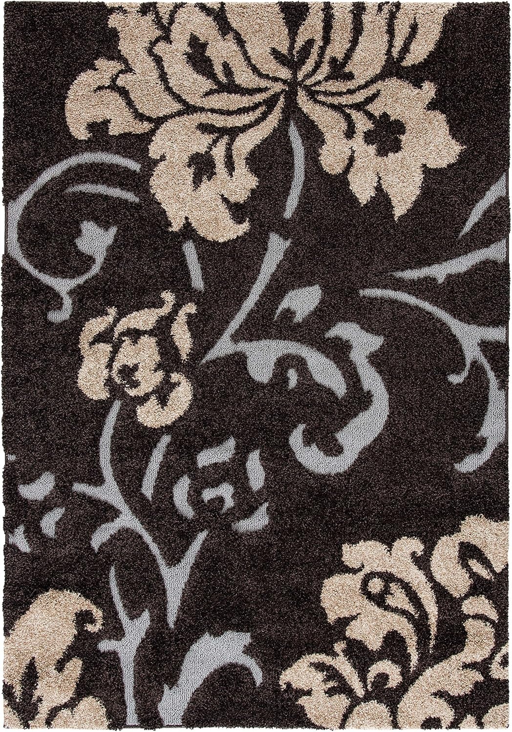 image:imageSAFAVIEH Florida Shag Collection Area Rug 86 x 12 Grey amp Beige Floral Design NonShedding amp Easy Care 12inch Thick Ideal for High Traffic Areas in Living Room Bedroom SG4588013Dark BrownSmoke
