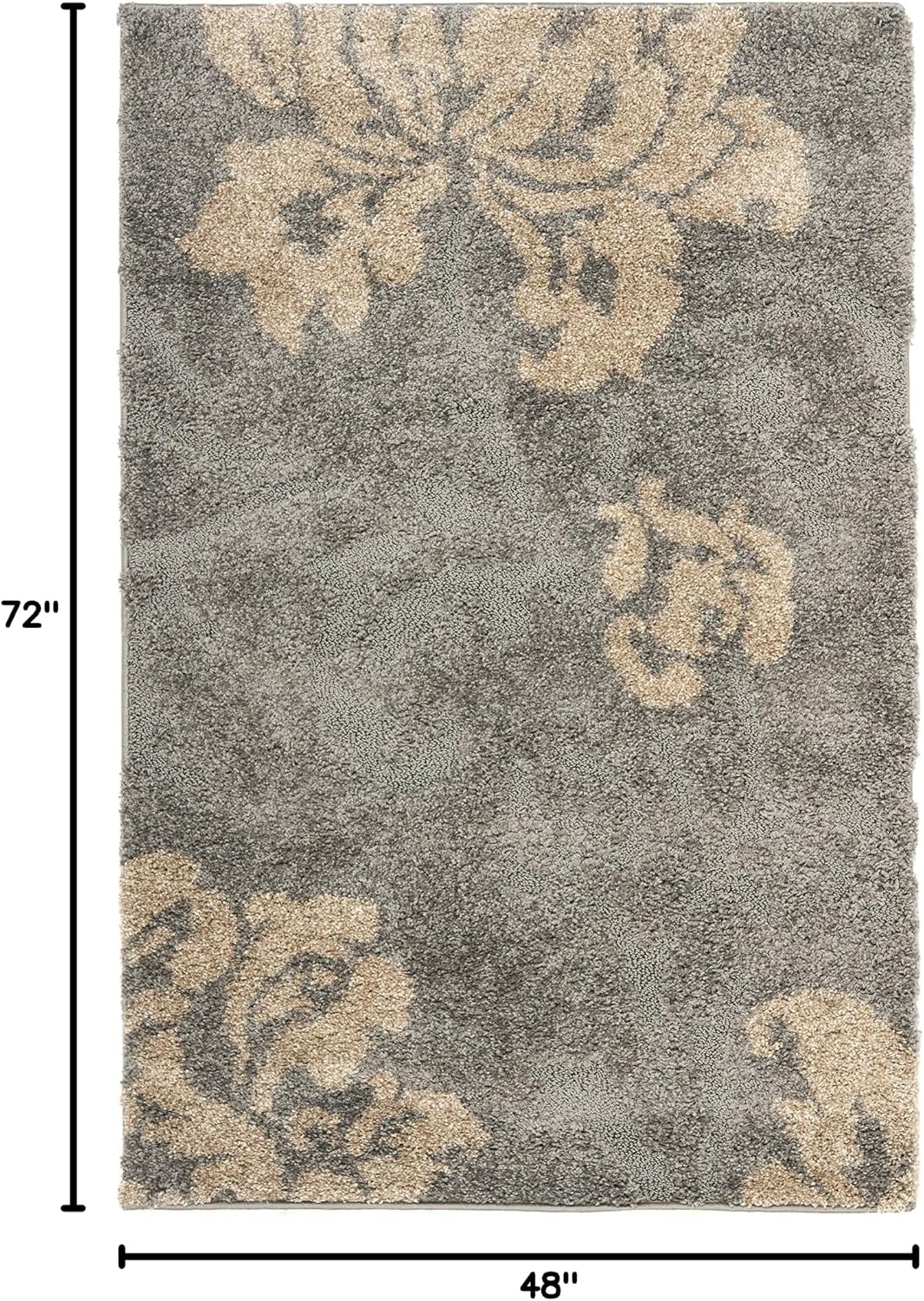 image:imageSAFAVIEH Florida Shag Collection Area Rug 86 x 12 Grey amp Beige Floral Design NonShedding amp Easy Care 12inch Thick Ideal for High Traffic Areas in Living Room Bedroom SG4588013GreyBeige