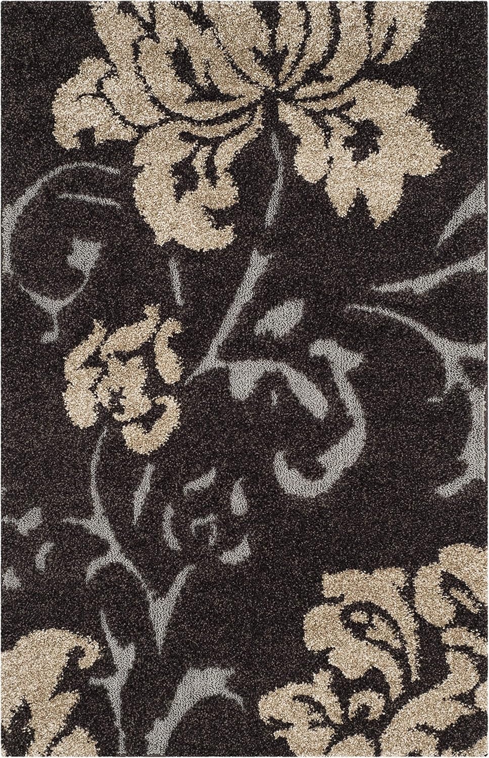 image:imageSAFAVIEH Florida Shag Collection Area Rug 86 x 12 Grey amp Beige Floral Design NonShedding amp Easy Care 12inch Thick Ideal for High Traffic Areas in Living Room Bedroom SG4588013Dark BrownSmoke