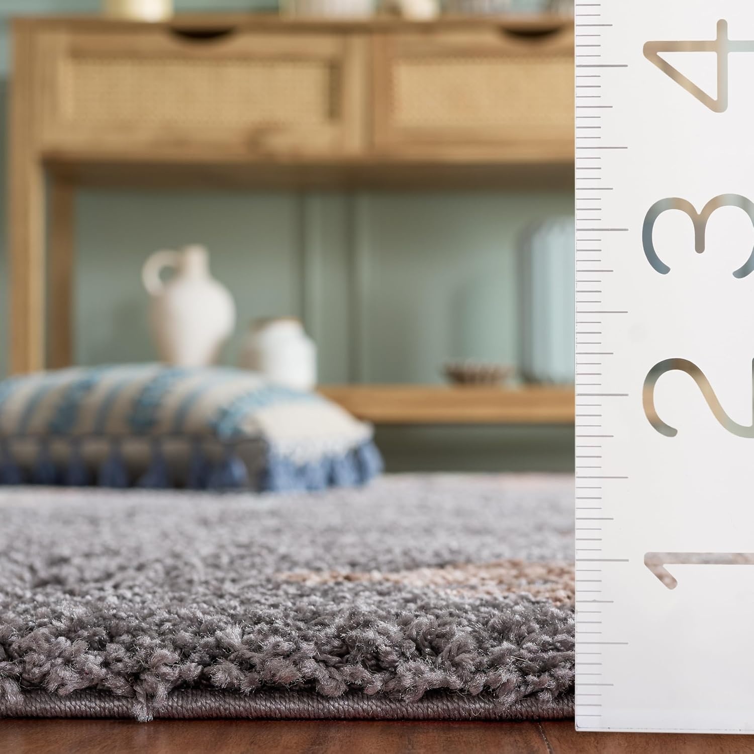 image:imageSAFAVIEH Florida Shag Collection Area Rug 86 x 12 Grey amp Beige Floral Design NonShedding amp Easy Care 12inch Thick Ideal for High Traffic Areas in Living Room Bedroom SG4588013GreyBeige