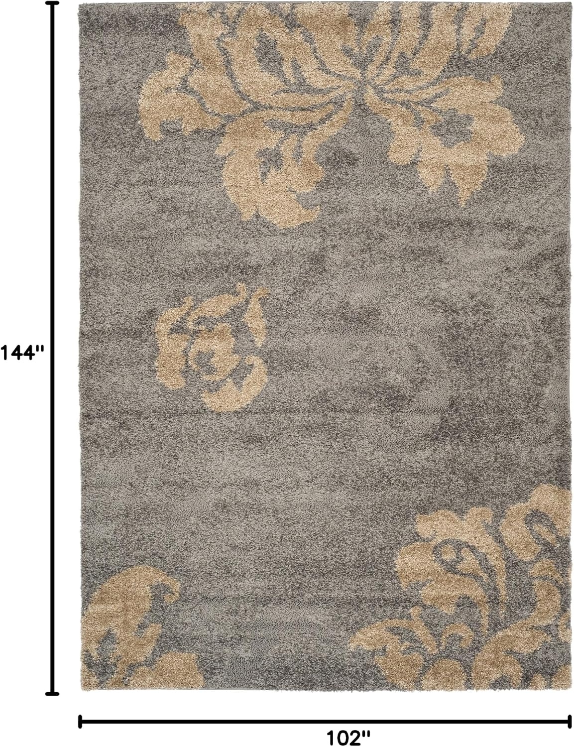 image:imageSAFAVIEH Florida Shag Collection Area Rug 86 x 12 Grey amp Beige Floral Design NonShedding amp Easy Care 12inch Thick Ideal for High Traffic Areas in Living Room Bedroom SG4588013GreyBeige