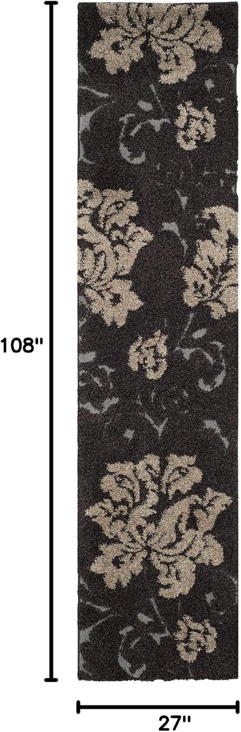 image:imageSAFAVIEH Florida Shag Collection Area Rug 86 x 12 Grey amp Beige Floral Design NonShedding amp Easy Care 12inch Thick Ideal for High Traffic Areas in Living Room Bedroom SG4588013Dark BrownSmoke