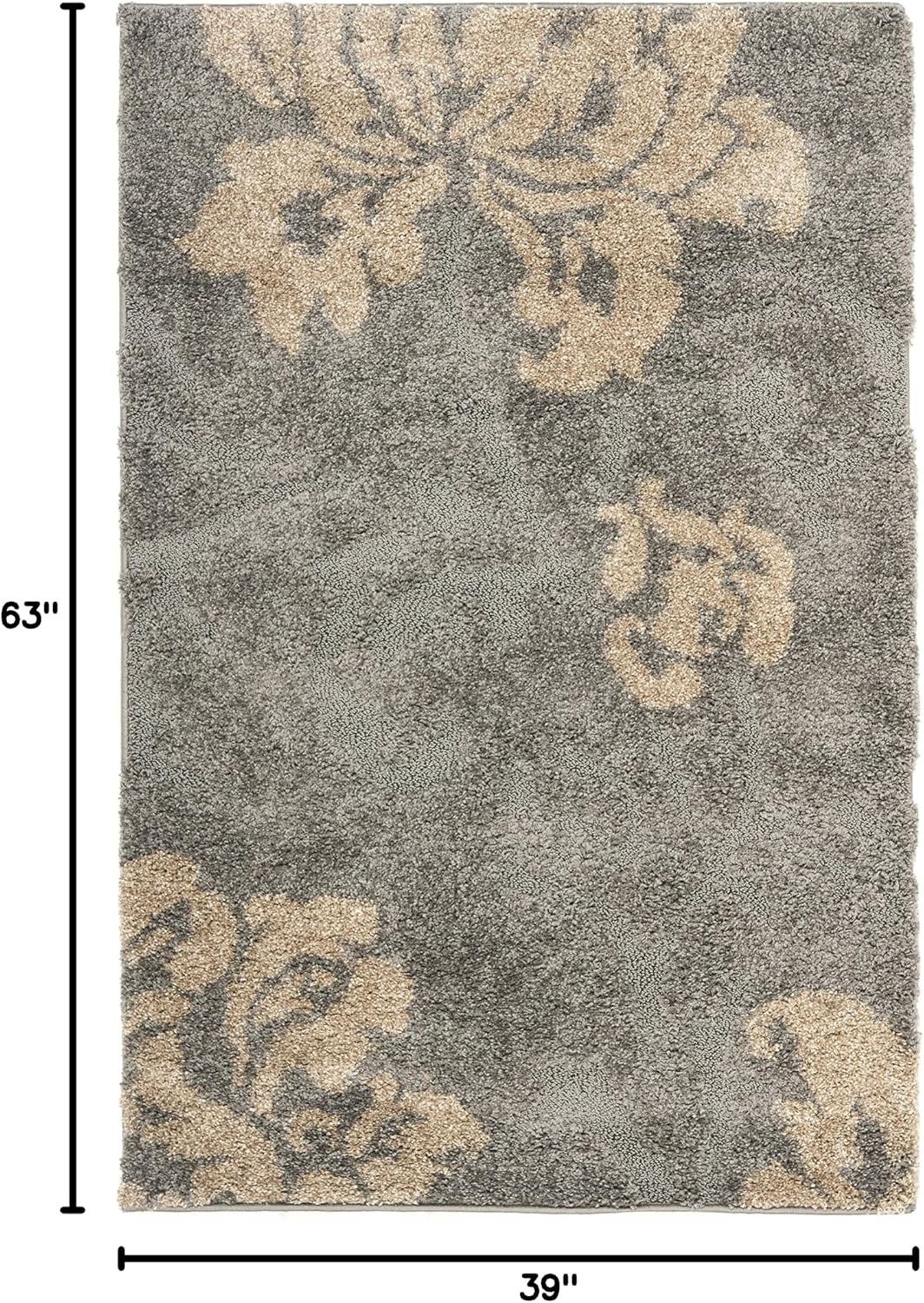 image:imageSAFAVIEH Florida Shag Collection Area Rug 86 x 12 Grey amp Beige Floral Design NonShedding amp Easy Care 12inch Thick Ideal for High Traffic Areas in Living Room Bedroom SG4588013GreyBeige