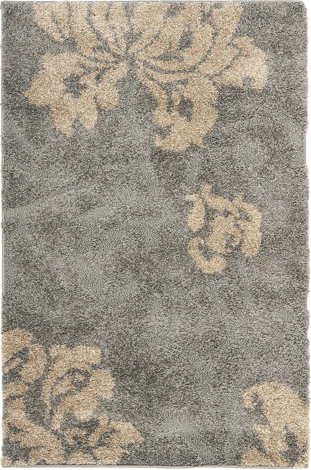image:imageSAFAVIEH Florida Shag Collection Area Rug 86 x 12 Grey amp Beige Floral Design NonShedding amp Easy Care 12inch Thick Ideal for High Traffic Areas in Living Room Bedroom SG4588013GreyBeige