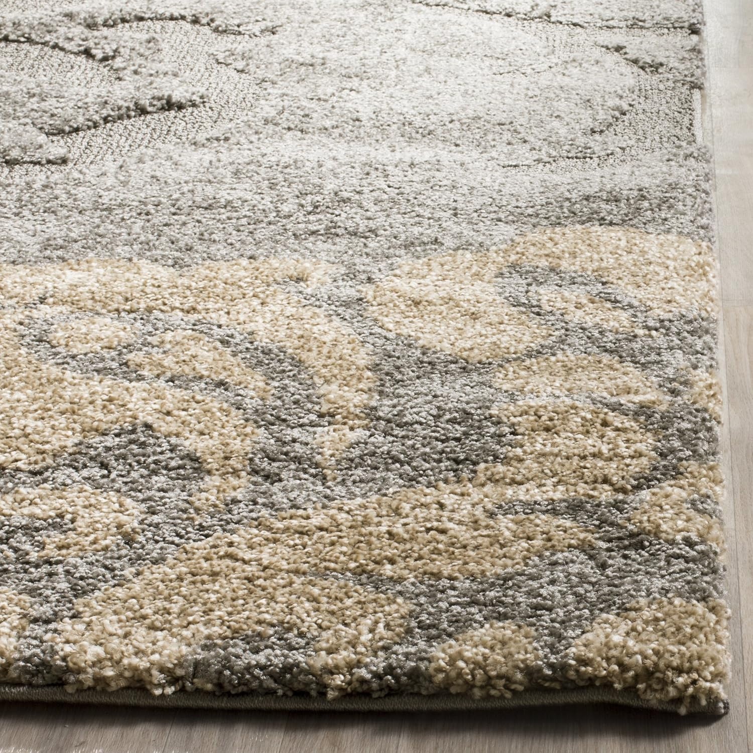 image:imageSAFAVIEH Florida Shag Collection Area Rug 86 x 12 Grey amp Beige Floral Design NonShedding amp Easy Care 12inch Thick Ideal for High Traffic Areas in Living Room Bedroom SG4588013GreyBeige