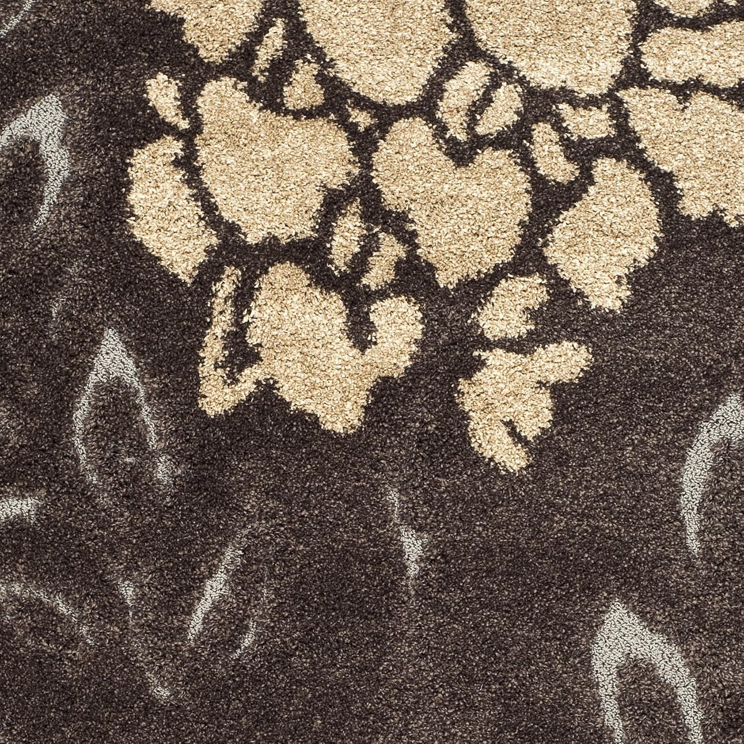 image:imageSAFAVIEH Florida Shag Collection Area Rug 86 x 12 Smoke amp Dark Brown Floral Design NonShedding amp Easy Care 12inch Thick Ideal for High Traffic Areas in Living Room Bedroom SG4567928Dark BrownGrey