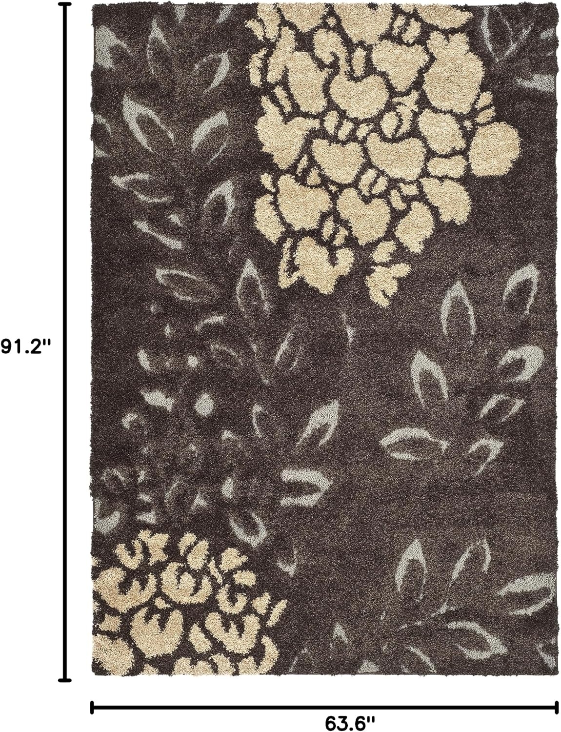 image:imageSAFAVIEH Florida Shag Collection Area Rug 86 x 12 Smoke amp Dark Brown Floral Design NonShedding amp Easy Care 12inch Thick Ideal for High Traffic Areas in Living Room Bedroom SG4567928Dark BrownGrey