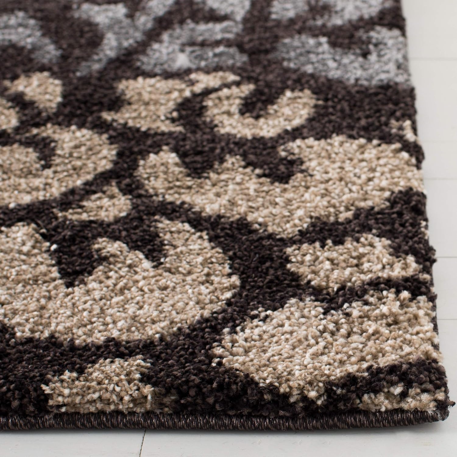 image:imageSAFAVIEH Florida Shag Collection Area Rug 86 x 12 Smoke amp Dark Brown Floral Design NonShedding amp Easy Care 12inch Thick Ideal for High Traffic Areas in Living Room Bedroom SG4567928Dark BrownGrey