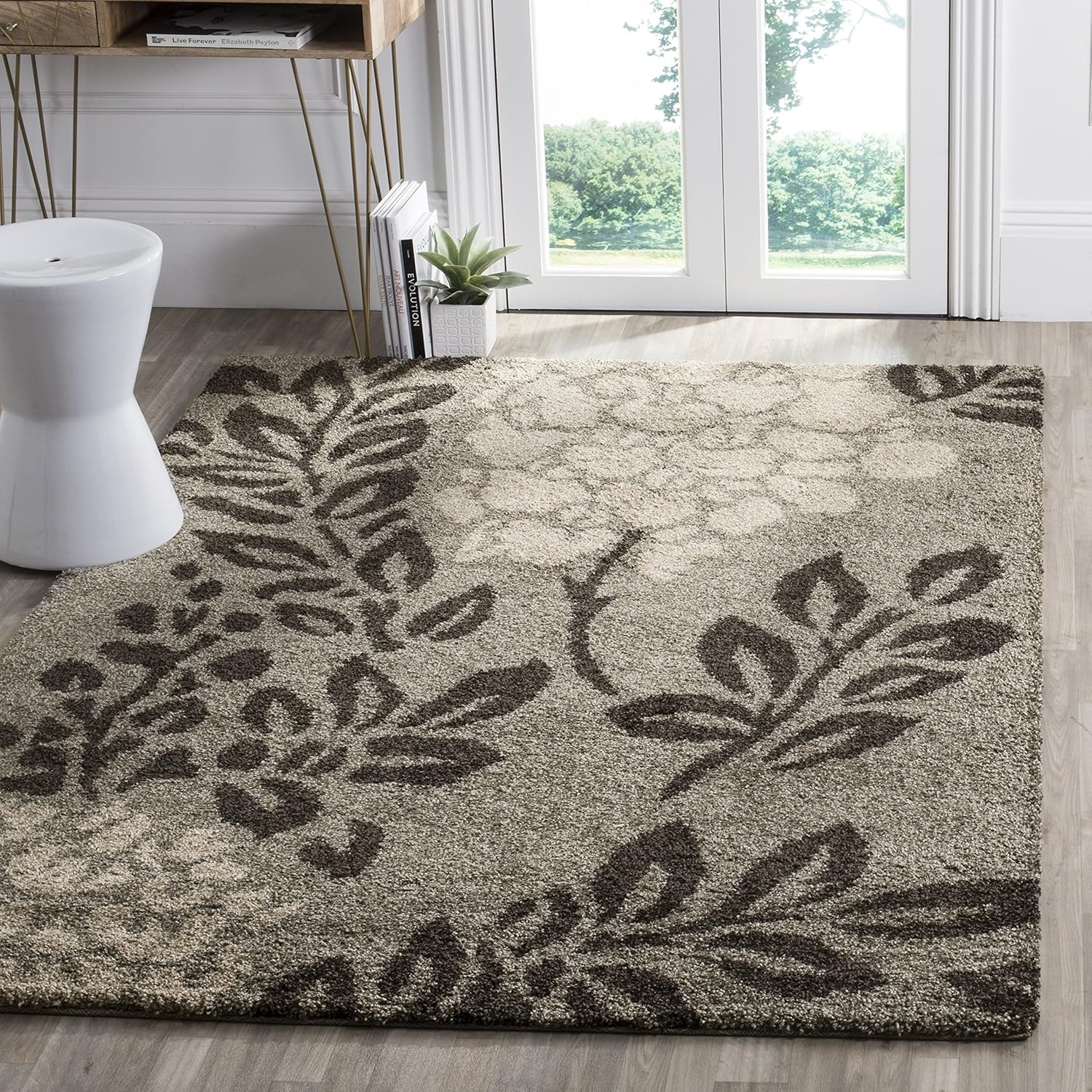 image:imageSAFAVIEH Florida Shag Collection Area Rug 86 x 12 Smoke amp Dark Brown Floral Design NonShedding amp Easy Care 12inch Thick Ideal for High Traffic Areas in Living Room Bedroom SG4567928SmokeDark Brown