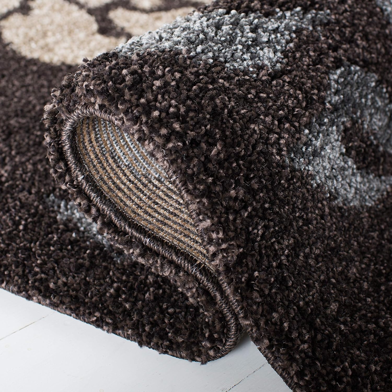 image:imageSAFAVIEH Florida Shag Collection Area Rug 86 x 12 Smoke amp Dark Brown Floral Design NonShedding amp Easy Care 12inch Thick Ideal for High Traffic Areas in Living Room Bedroom SG4567928Dark BrownGrey