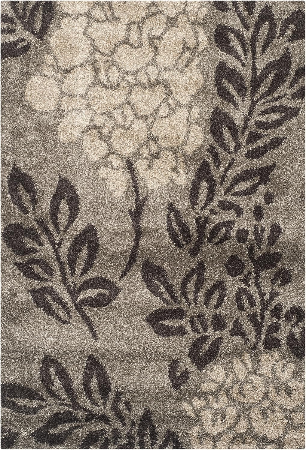 image:imageSAFAVIEH Florida Shag Collection Area Rug 86 x 12 Smoke amp Dark Brown Floral Design NonShedding amp Easy Care 12inch Thick Ideal for High Traffic Areas in Living Room Bedroom SG4567928SmokeDark Brown