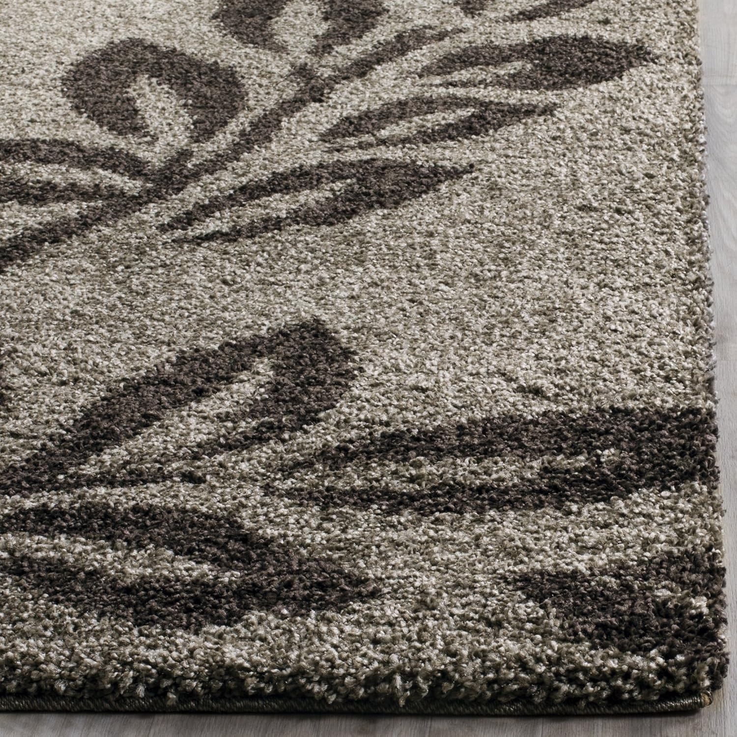 image:imageSAFAVIEH Florida Shag Collection Area Rug 86 x 12 Smoke amp Dark Brown Floral Design NonShedding amp Easy Care 12inch Thick Ideal for High Traffic Areas in Living Room Bedroom SG4567928SmokeDark Brown