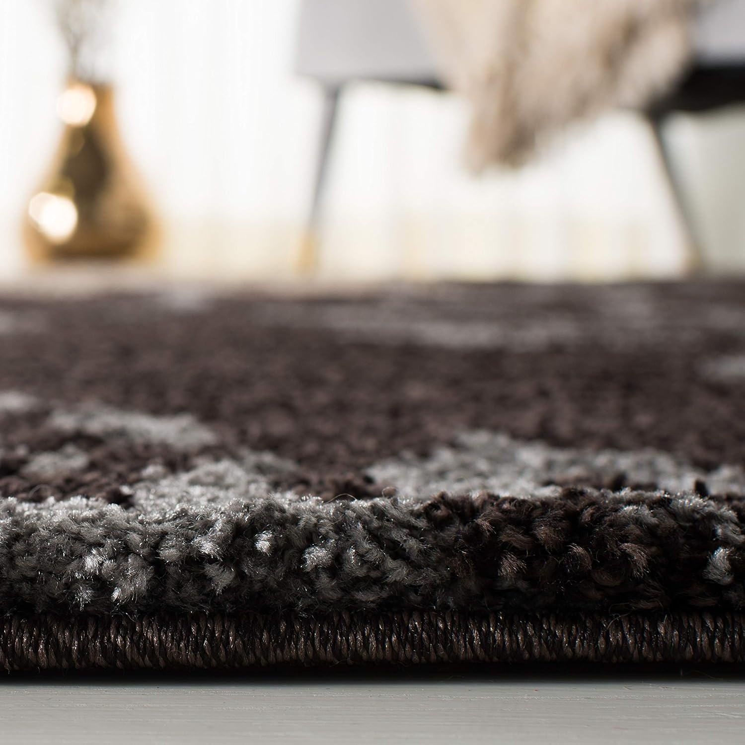 image:imageSAFAVIEH Florida Shag Collection Area Rug 86 x 12 Smoke amp Dark Brown Floral Design NonShedding amp Easy Care 12inch Thick Ideal for High Traffic Areas in Living Room Bedroom SG4567928Dark BrownGrey