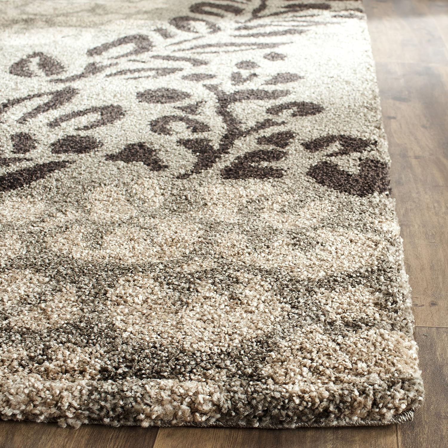 image:imageSAFAVIEH Florida Shag Collection Area Rug 86 x 12 Smoke amp Dark Brown Floral Design NonShedding amp Easy Care 12inch Thick Ideal for High Traffic Areas in Living Room Bedroom SG4567928SmokeDark Brown