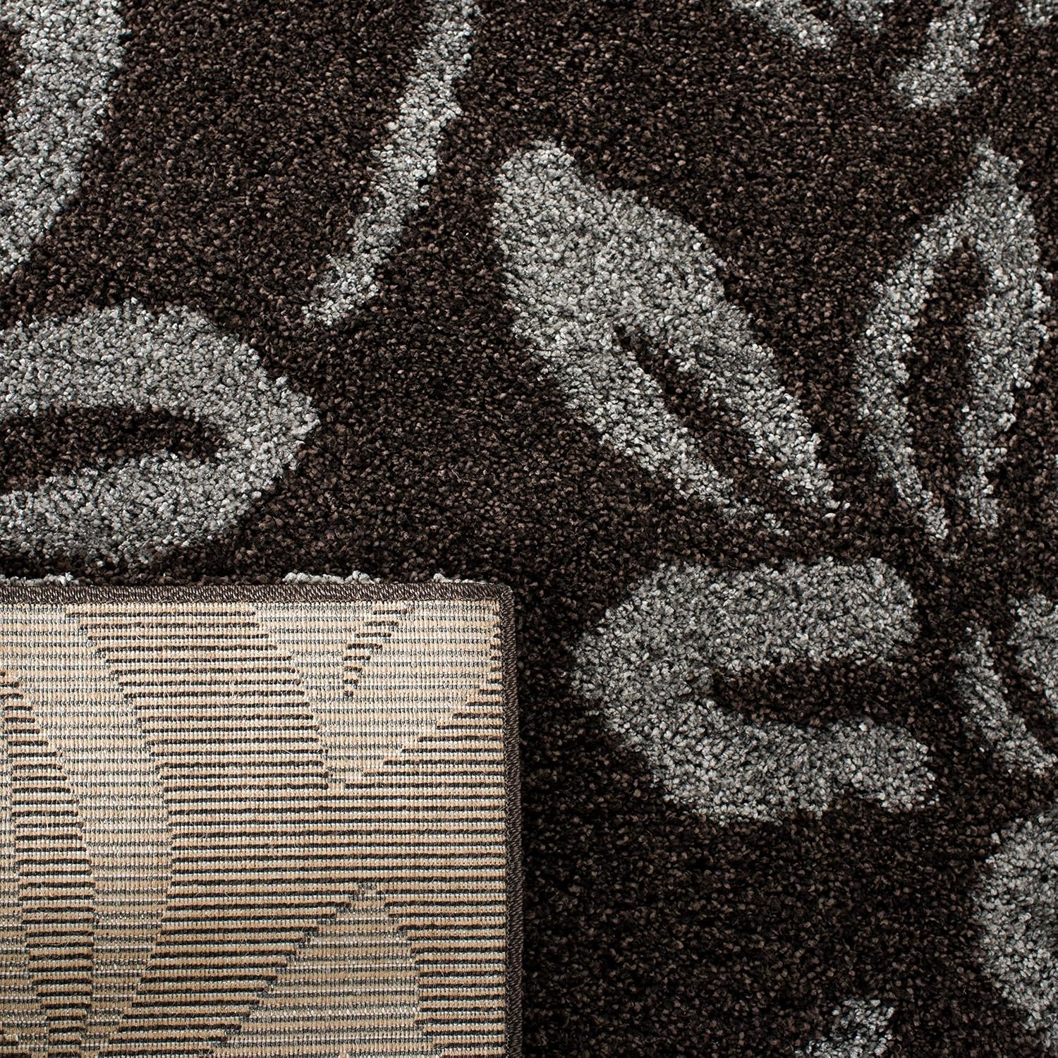 image:imageSAFAVIEH Florida Shag Collection Area Rug 86 x 12 Smoke amp Dark Brown Floral Design NonShedding amp Easy Care 12inch Thick Ideal for High Traffic Areas in Living Room Bedroom SG4567928Dark BrownGrey