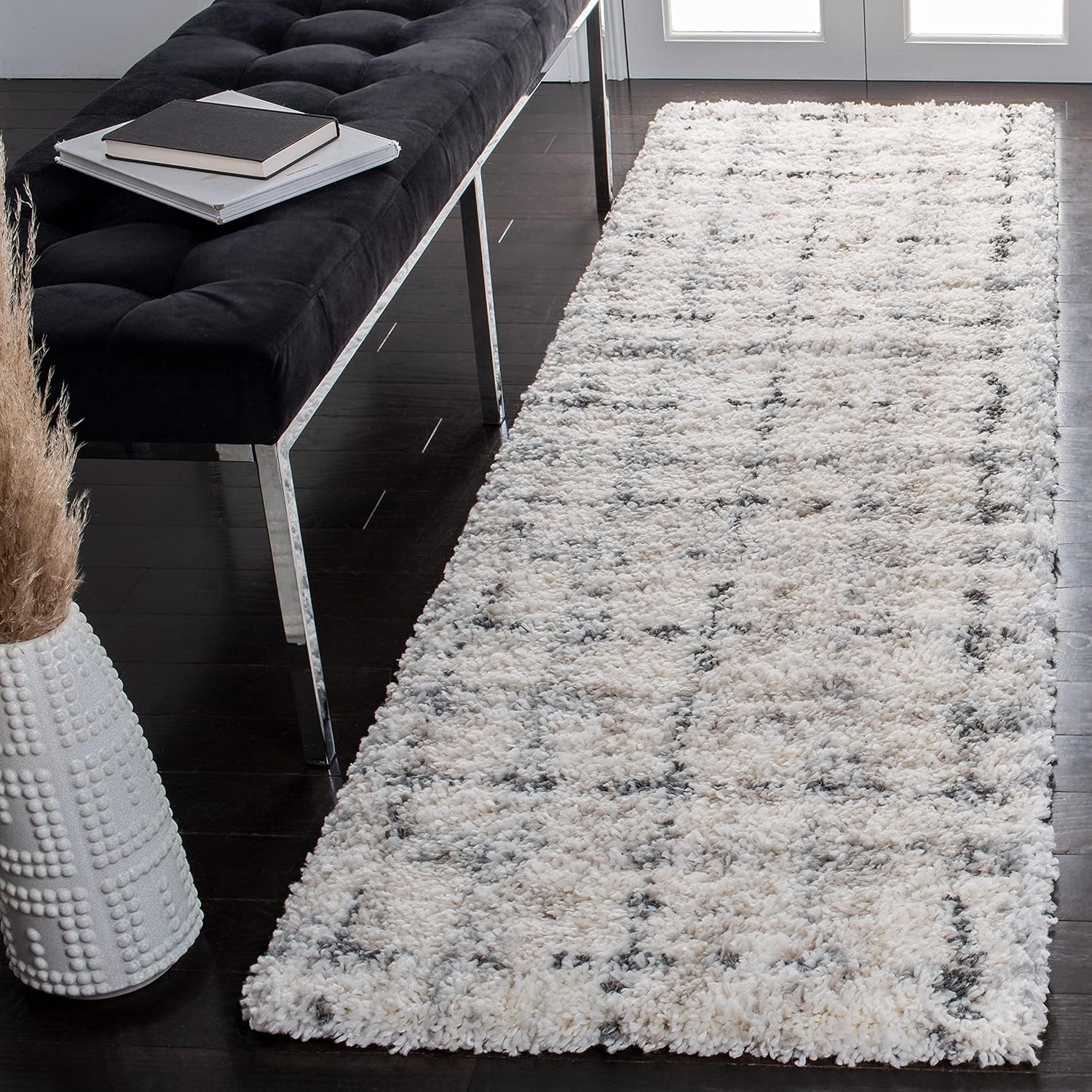 image:imageSAFAVIEH Fontana Shag Collection Area Rug 9 x 12 Grey amp Ivory Modern Grid Design NonShedding amp Easy Care 2inch Thick Ideal for High Traffic Areas in Living Room Bedroom FNT868FGreyIvory
