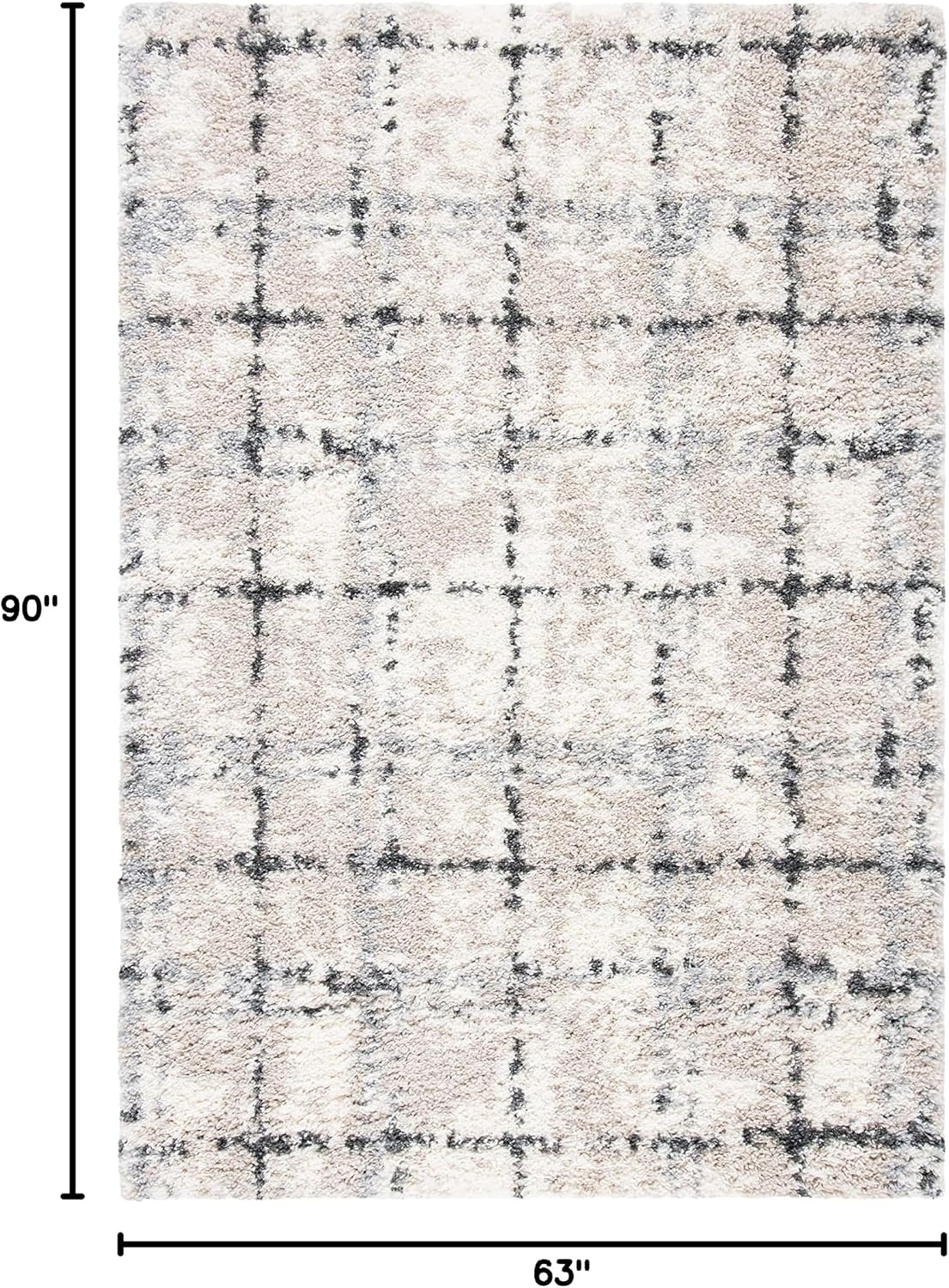 image:imageSAFAVIEH Fontana Shag Collection Area Rug 9 x 12 Grey amp Ivory Modern Grid Design NonShedding amp Easy Care 2inch Thick Ideal for High Traffic Areas in Living Room Bedroom FNT868FGreyIvory