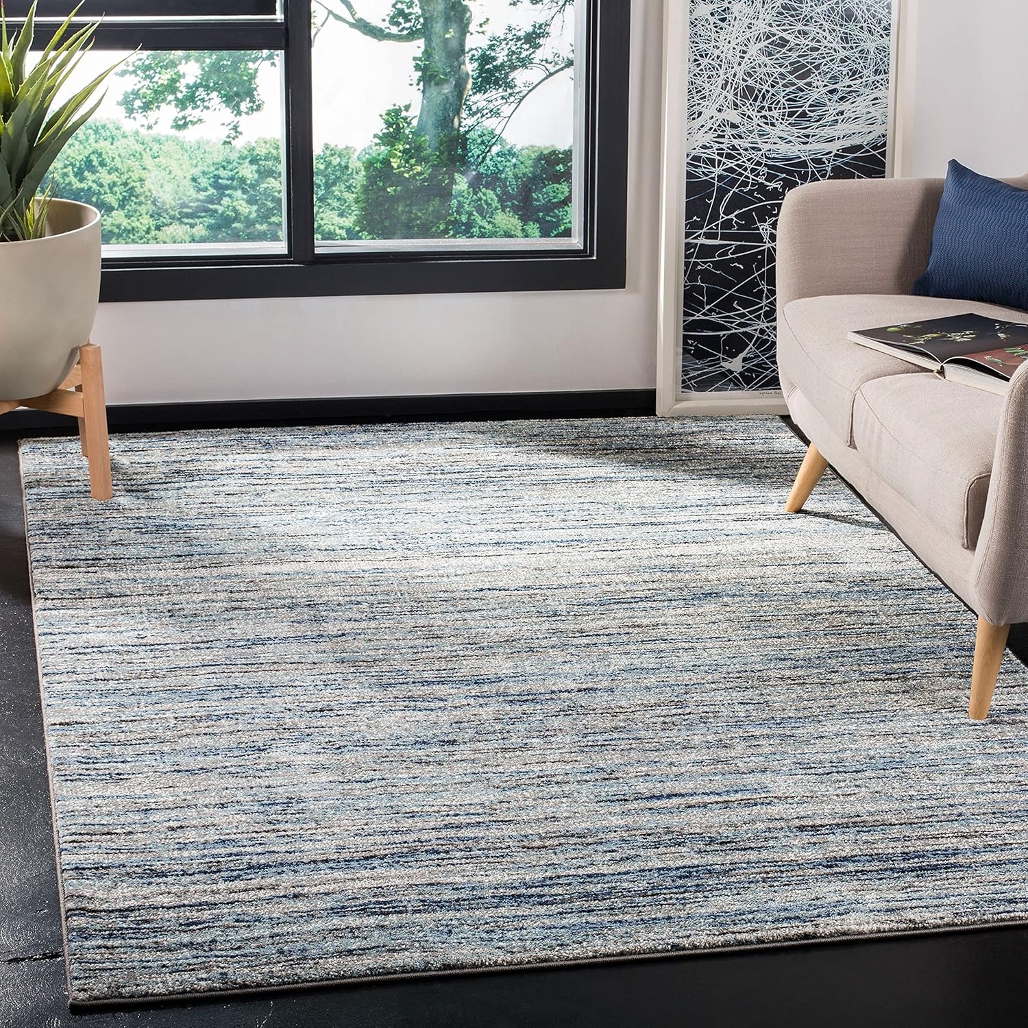 image:imageSAFAVIEH Galaxy Collection 8 x 10 BlueGrey GAL113M Modern NonShedding Living Room Bedroom Dining Home Office Area RugBlueGrey