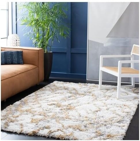 image:imageSAFAVIEH Horizon Shag Collection Area Rug 9 x 12 Ivory amp Rust Modern Abstract Design NonShedding amp Easy Care 25inch Thick Ideal for High Traffic Areas in Living Room Bedroom HZN894PIvoryGold