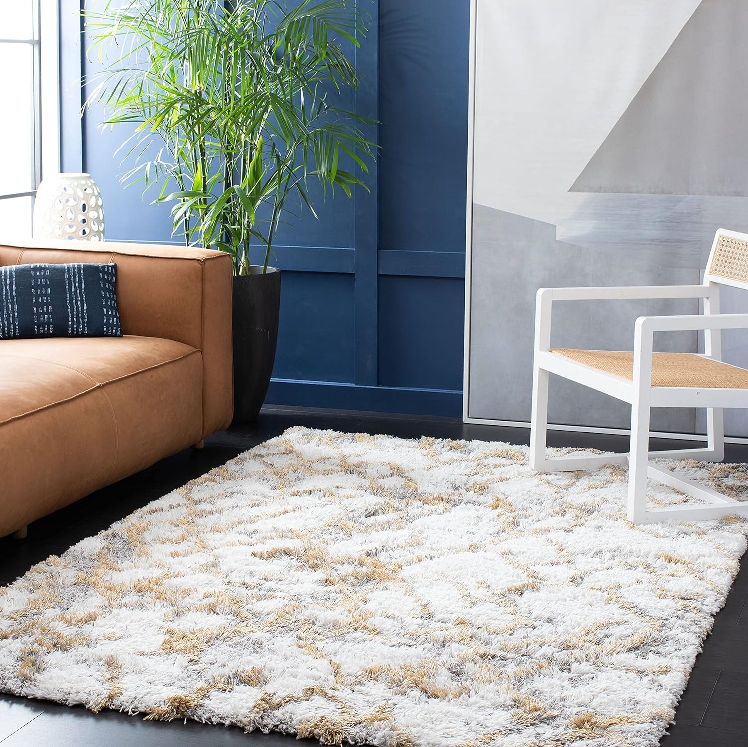image:imageSAFAVIEH Horizon Shag Collection Area Rug 9 x 12 Ivory amp Rust Modern Abstract Design NonShedding amp Easy Care 25inch Thick Ideal for High Traffic Areas in Living Room Bedroom HZN894PIvoryGold