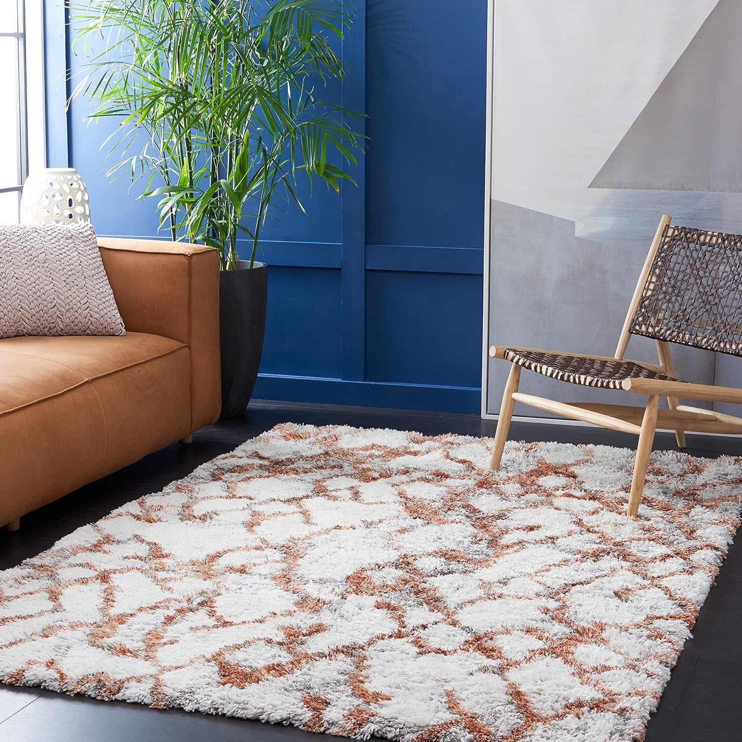 image:imageSAFAVIEH Horizon Shag Collection Area Rug 9 x 12 Ivory amp Rust Modern Abstract Design NonShedding amp Easy Care 25inch Thick Ideal for High Traffic Areas in Living Room Bedroom HZN894PIvoryRust