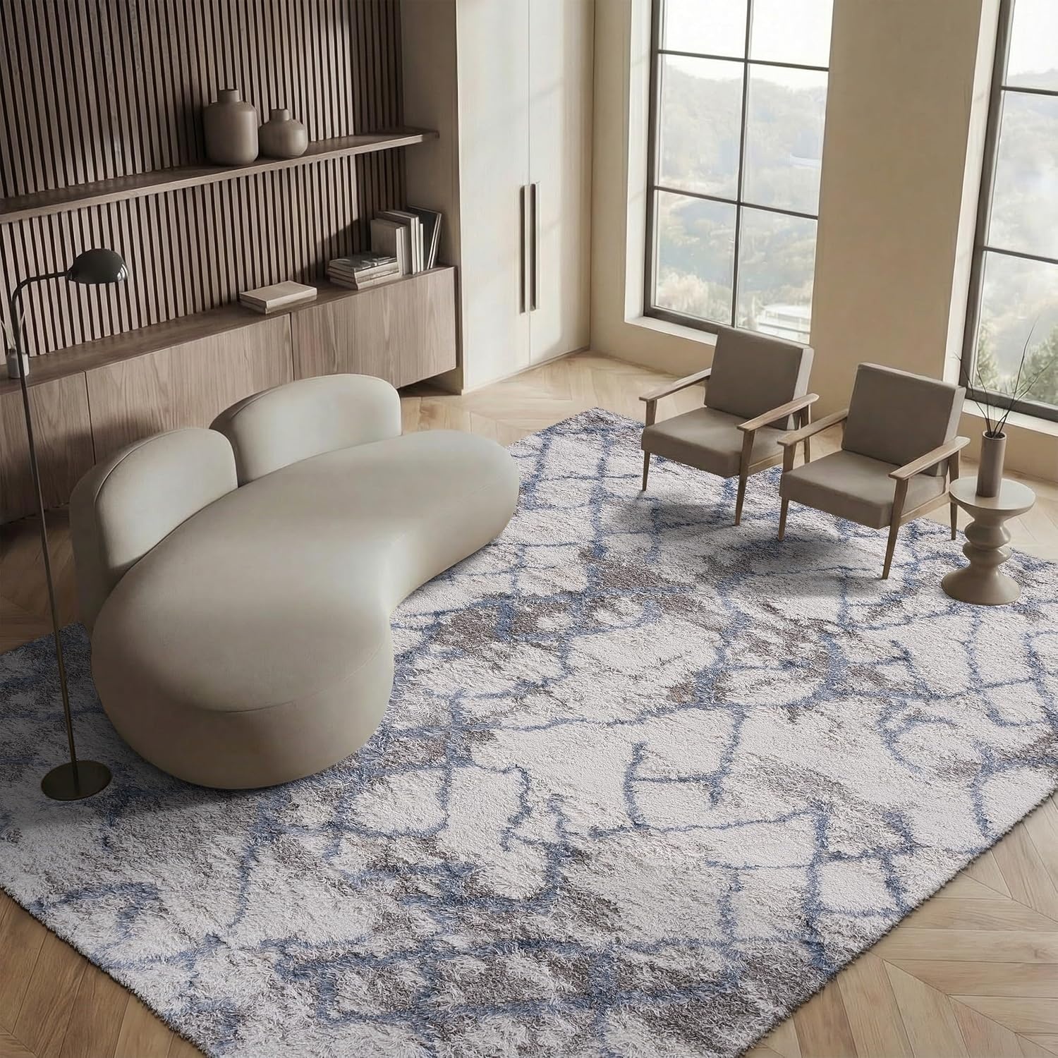 image:imageSAFAVIEH Horizon Shag Collection Area Rug 9 x 12 Ivory amp Rust Modern Abstract Design NonShedding amp Easy Care 25inch Thick Ideal for High Traffic Areas in Living Room Bedroom HZN894PIvoryBlue