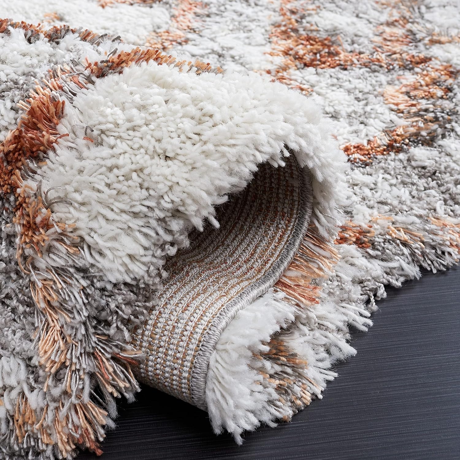 image:imageSAFAVIEH Horizon Shag Collection Area Rug 9 x 12 Ivory amp Rust Modern Abstract Design NonShedding amp Easy Care 25inch Thick Ideal for High Traffic Areas in Living Room Bedroom HZN894PIvoryRust