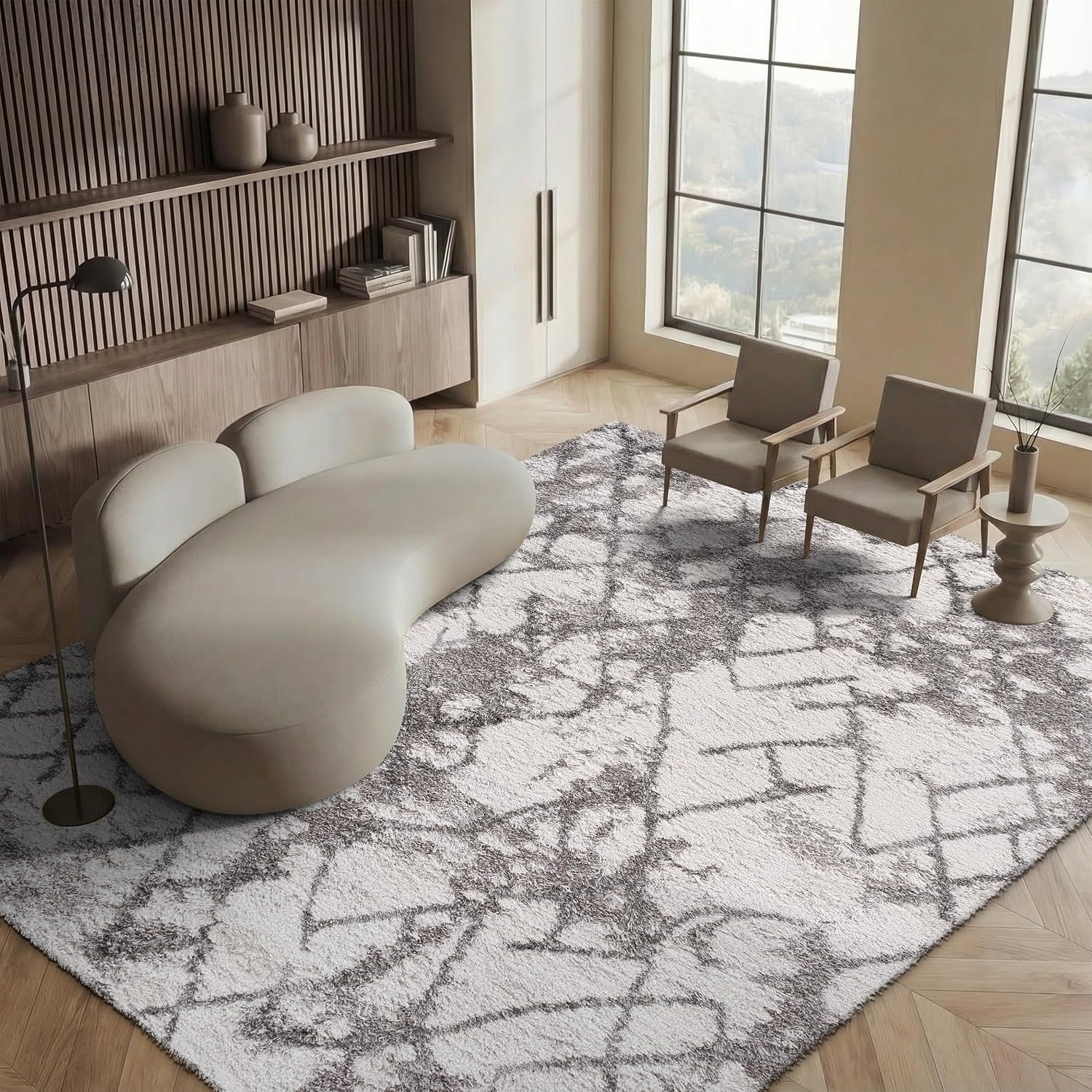 image:imageSAFAVIEH Horizon Shag Collection Area Rug 9 x 12 Ivory amp Rust Modern Abstract Design NonShedding amp Easy Care 25inch Thick Ideal for High Traffic Areas in Living Room Bedroom HZN894PGreyIvory