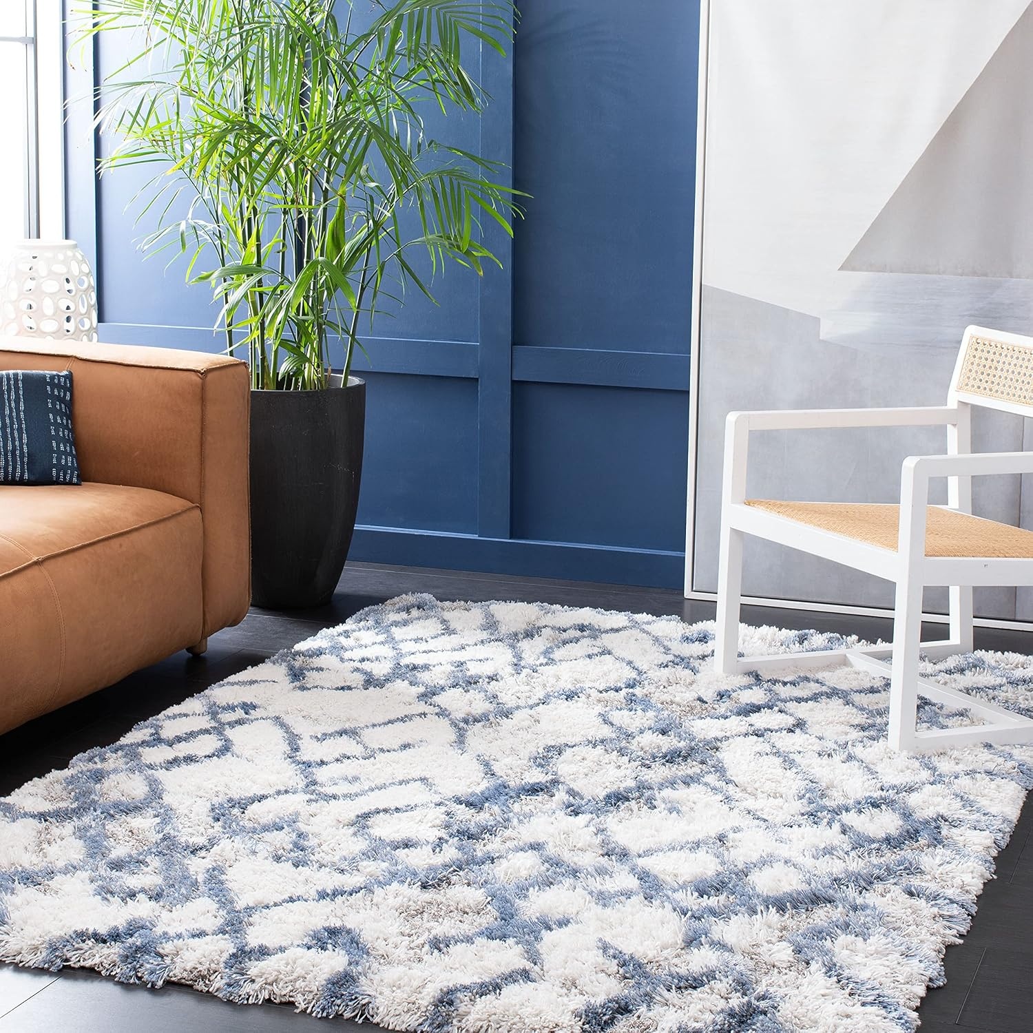 image:imageSAFAVIEH Horizon Shag Collection Area Rug 9 x 12 Ivory amp Rust Modern Abstract Design NonShedding amp Easy Care 25inch Thick Ideal for High Traffic Areas in Living Room Bedroom HZN894PIvoryBlue