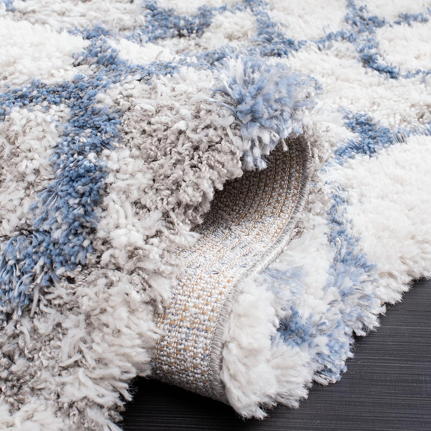 image:imageSAFAVIEH Horizon Shag Collection Area Rug 9 x 12 Ivory amp Rust Modern Abstract Design NonShedding amp Easy Care 25inch Thick Ideal for High Traffic Areas in Living Room Bedroom HZN894PIvoryBlue