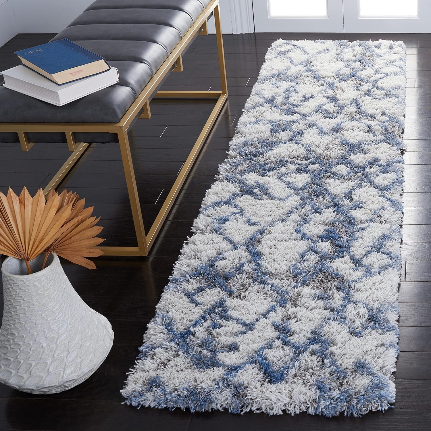 image:imageSAFAVIEH Horizon Shag Collection Area Rug 9 x 12 Ivory amp Rust Modern Abstract Design NonShedding amp Easy Care 25inch Thick Ideal for High Traffic Areas in Living Room Bedroom HZN894PIvoryBlue