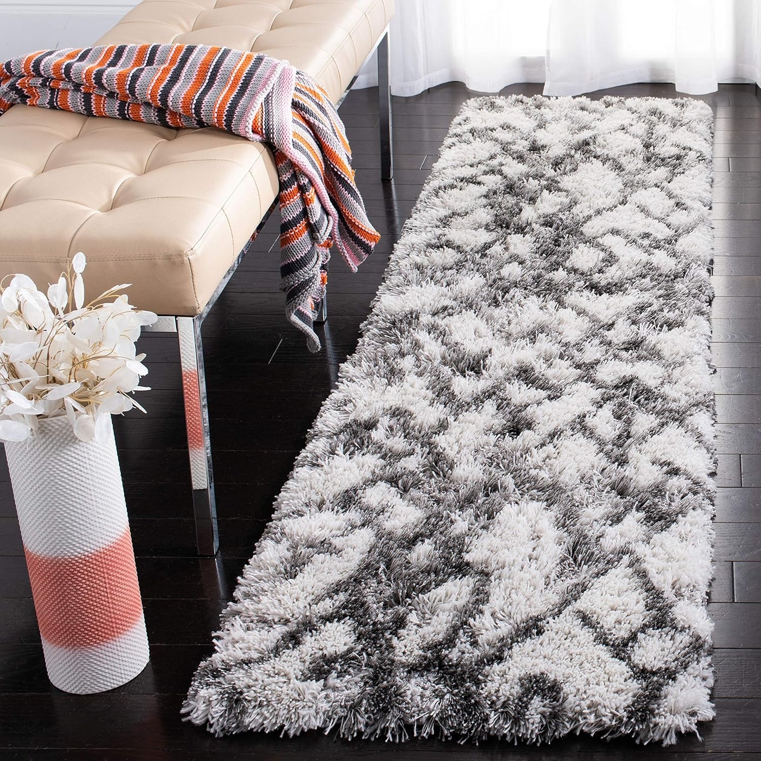 image:imageSAFAVIEH Horizon Shag Collection Area Rug 9 x 12 Ivory amp Rust Modern Abstract Design NonShedding amp Easy Care 25inch Thick Ideal for High Traffic Areas in Living Room Bedroom HZN894PGreyIvory