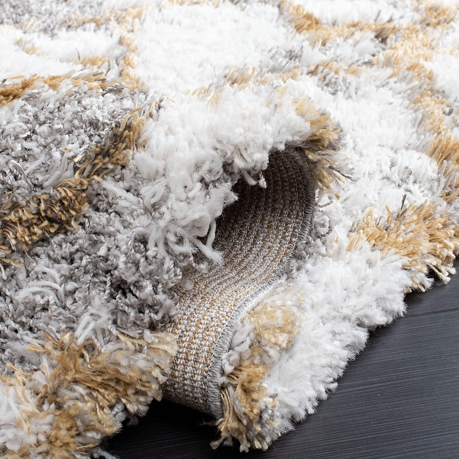 image:imageSAFAVIEH Horizon Shag Collection Area Rug 9 x 12 Ivory amp Rust Modern Abstract Design NonShedding amp Easy Care 25inch Thick Ideal for High Traffic Areas in Living Room Bedroom HZN894PIvoryGold