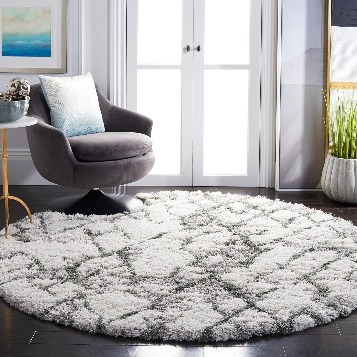 image:imageSAFAVIEH Horizon Shag Collection Area Rug 9 x 12 Ivory amp Rust Modern Abstract Design NonShedding amp Easy Care 25inch Thick Ideal for High Traffic Areas in Living Room Bedroom HZN894PIvoryGreen