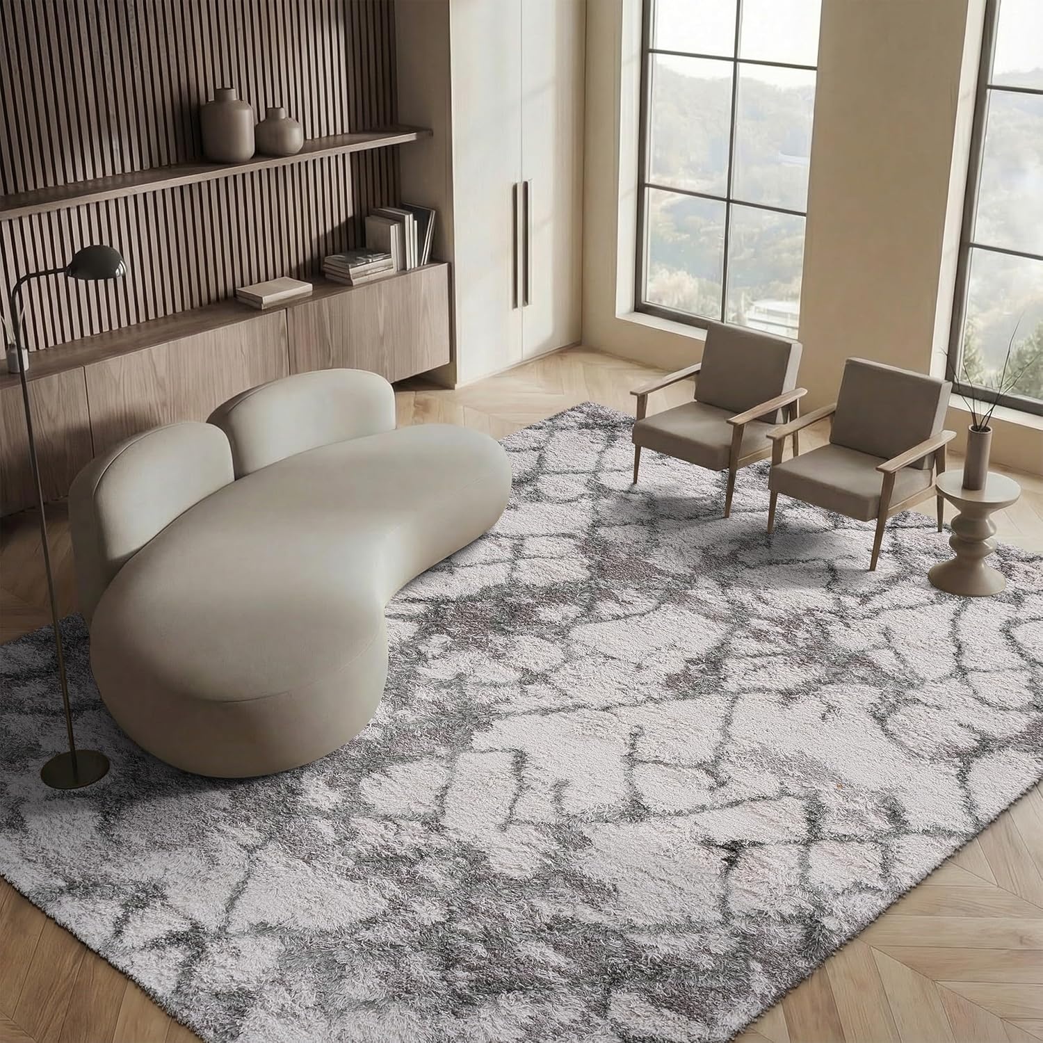 image:imageSAFAVIEH Horizon Shag Collection Area Rug 9 x 12 Ivory amp Rust Modern Abstract Design NonShedding amp Easy Care 25inch Thick Ideal for High Traffic Areas in Living Room Bedroom HZN894PIvoryGreen