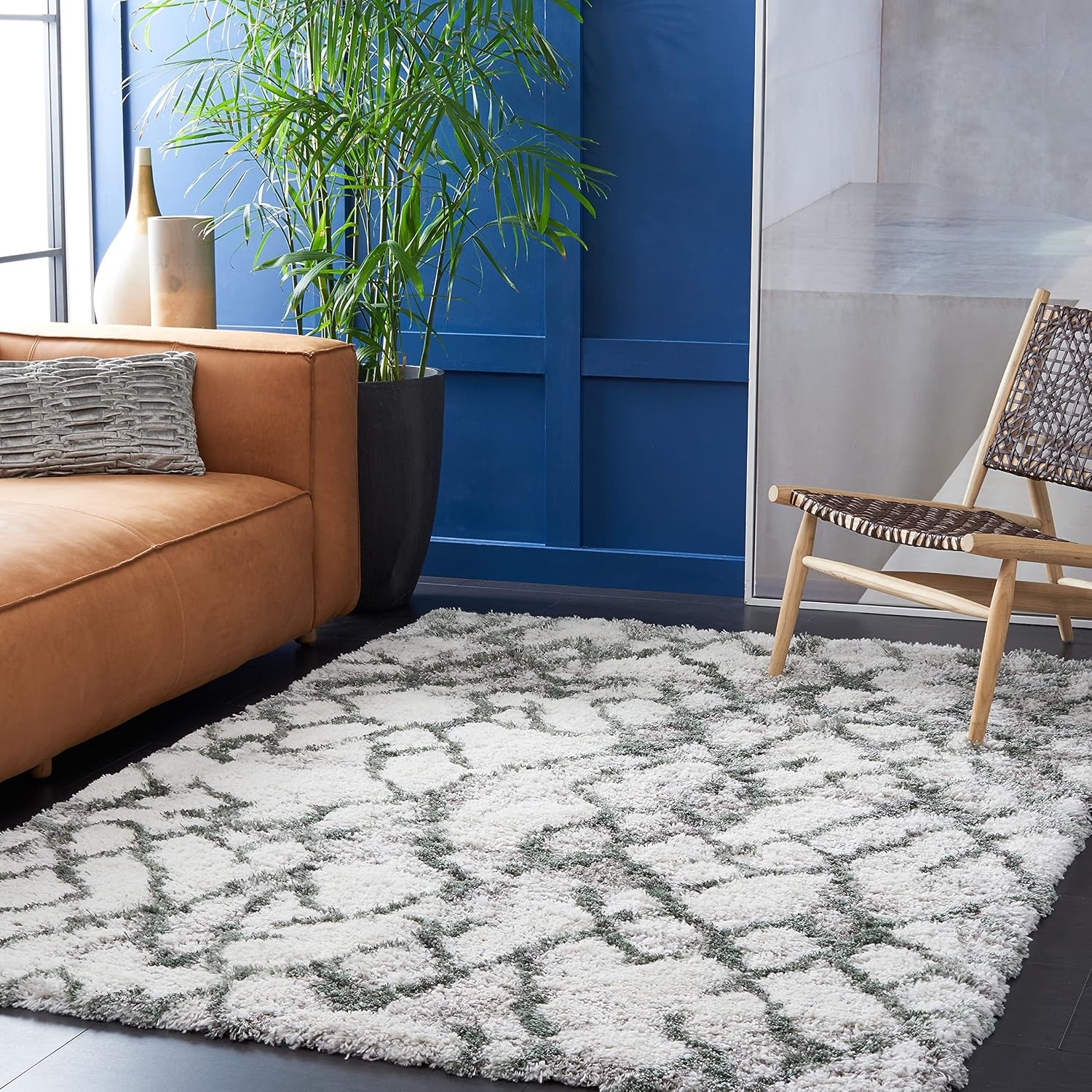 image:imageSAFAVIEH Horizon Shag Collection Area Rug 9 x 12 Ivory amp Rust Modern Abstract Design NonShedding amp Easy Care 25inch Thick Ideal for High Traffic Areas in Living Room Bedroom HZN894PIvoryGreen