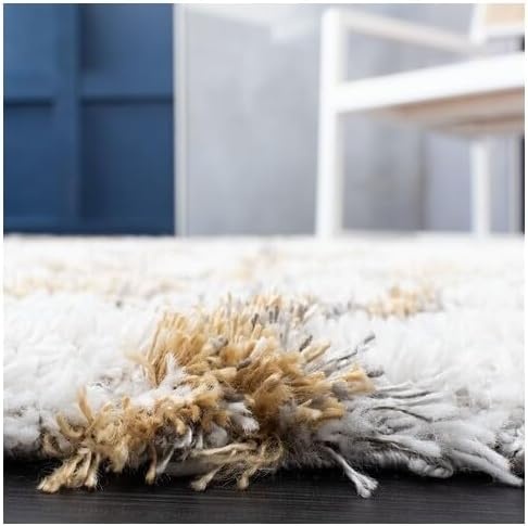 image:imageSAFAVIEH Horizon Shag Collection Area Rug 9 x 12 Ivory amp Rust Modern Abstract Design NonShedding amp Easy Care 25inch Thick Ideal for High Traffic Areas in Living Room Bedroom HZN894PIvoryGold
